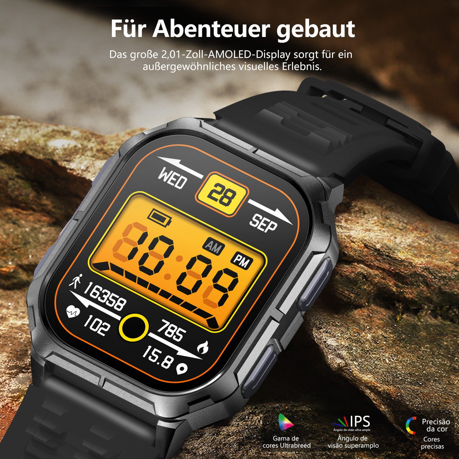 Sytifro Smartwatch Herren, Neue FitnessTracker Uhr, Outdoor Sportuhr, AMOLED Smartwatch, IP68 Wasserdicht Fitness Uhr mit 120+ Sportmodi, Fitness Tracker mit 24/7 Herzfrequenz/SpO2/Schlafmonitor/Schrittzähler, Bluetooth 5.3 Uhr Herren, 350mAh Batterie, verfügbar für Android 5.0+ / iOS 9.0+