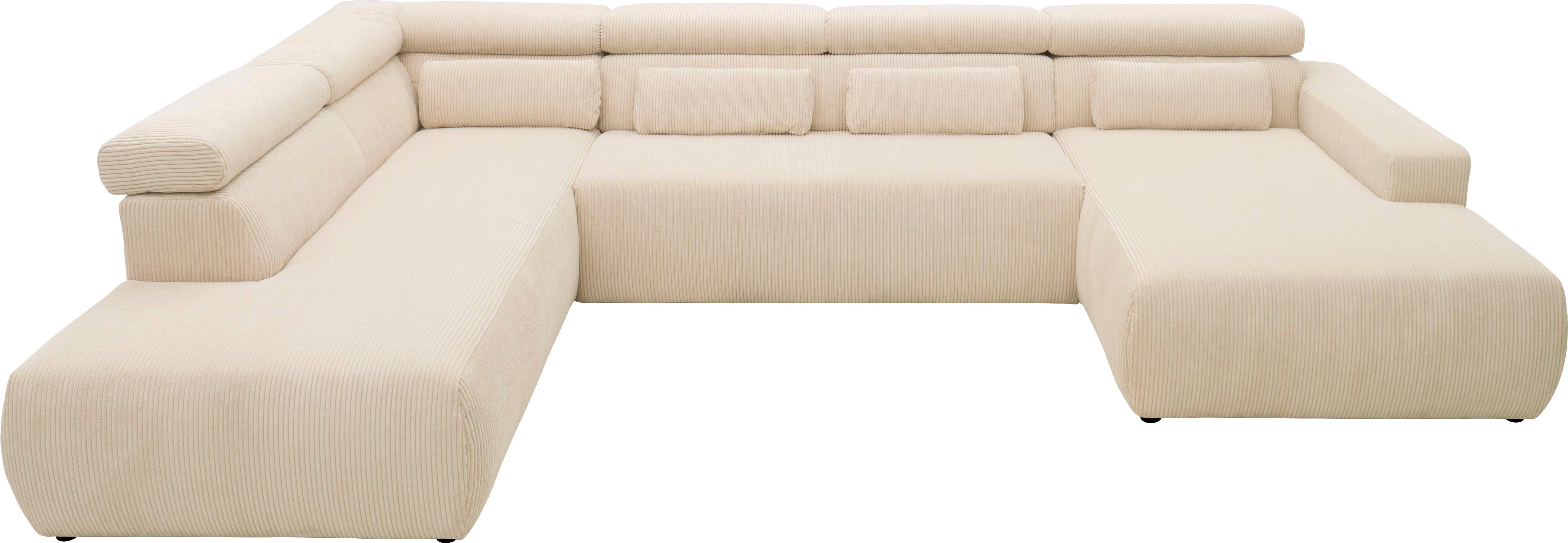 DOMO collection Wohnlandschaft Brandon, whlw. mit Sitztiefenverstellung, whlw. Nierenkissen, ohne Sitztiefenverstellung, Cord, creme