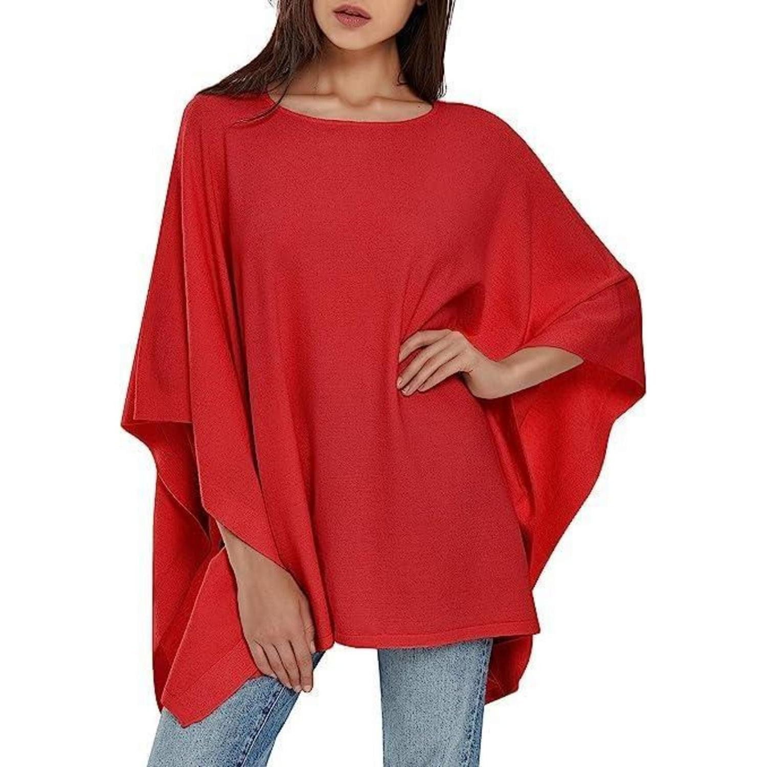 LuxusKollektion Strickschal Pullover-Poncho Damen Einheitsgröße Rot, (1-St)