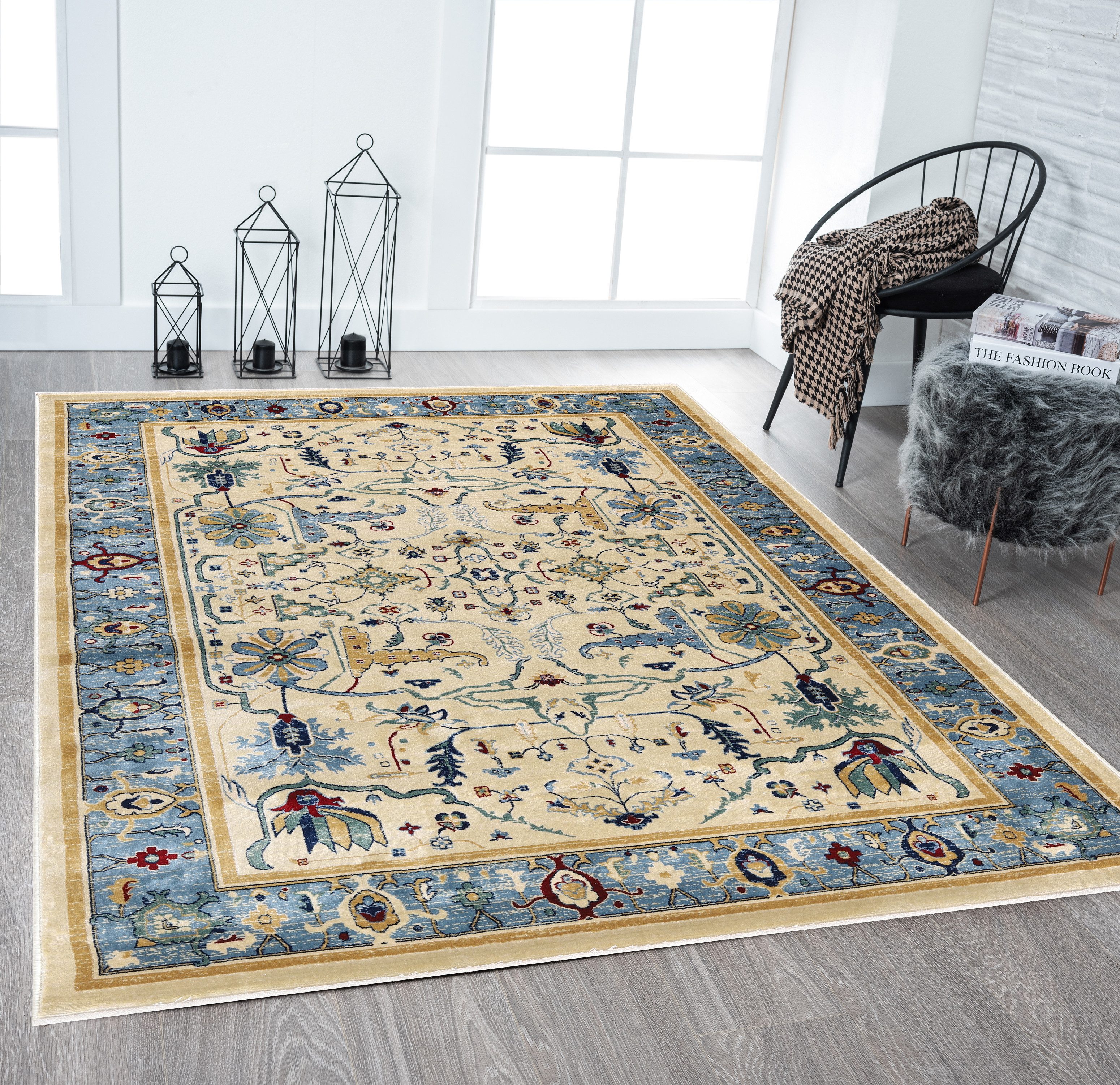 TEPPIA Orientteppich Teppia Teppich Kazak 8887E Orientteppich D.BEIGE/BLAU