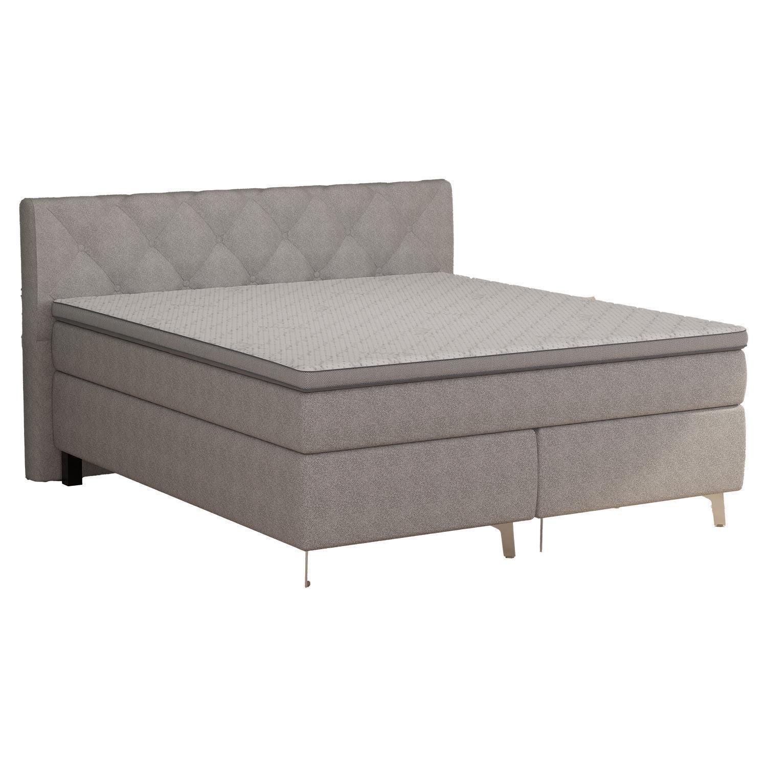 Sun Garden Boxspringbett BX2460, Silbergrau, Stoffbezug, Viskoschaumtopper, H2/H3 TFK-Matratzen, B 190 x H 110 x T 216 cm