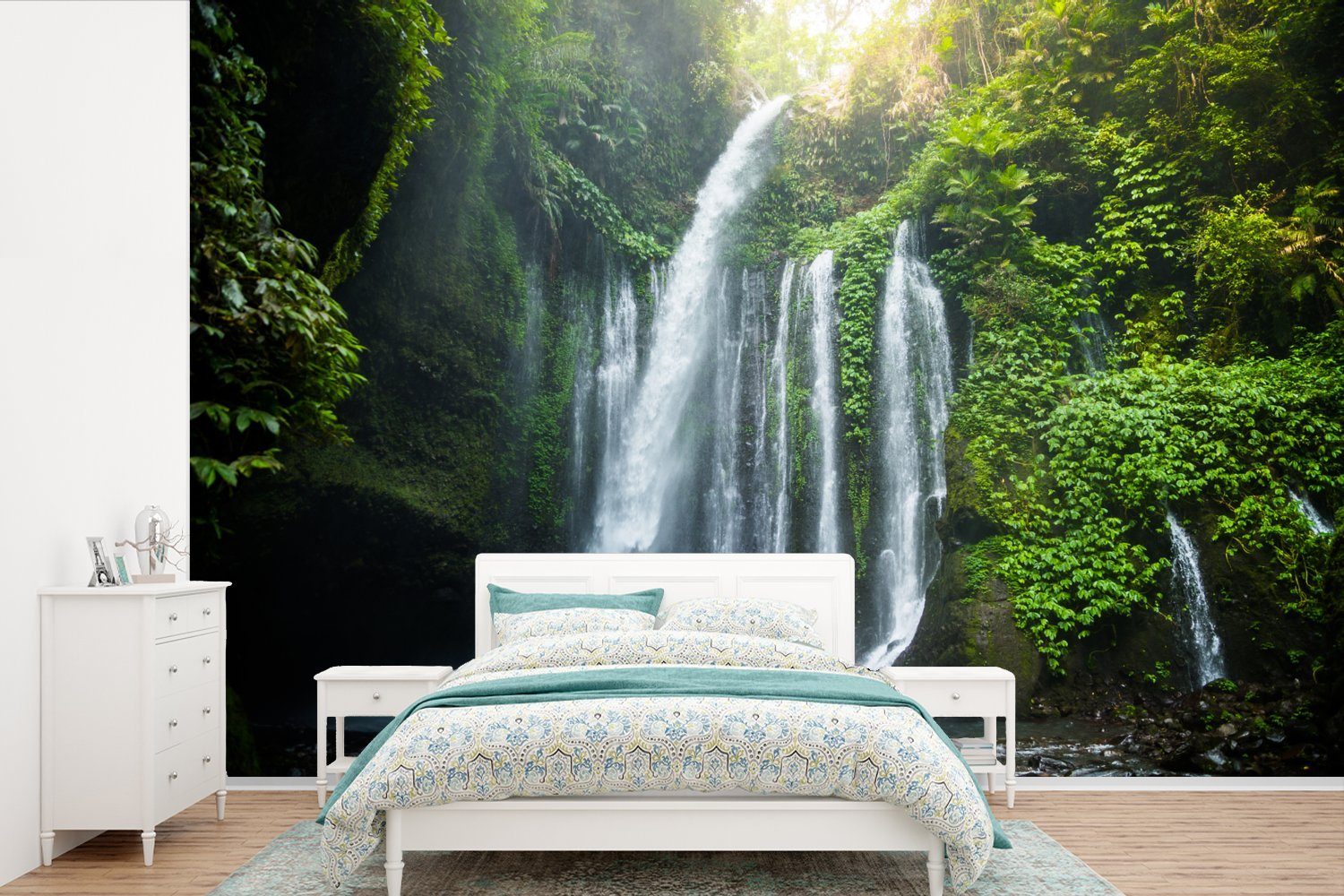 MuchoWow Fototapete Lombok Wasserfall, Matt, bedruckt, (6 St), Wallpaper für Wohnzimmer, Schlafzimmer, Kinderzimmer, Vinyl Tapete