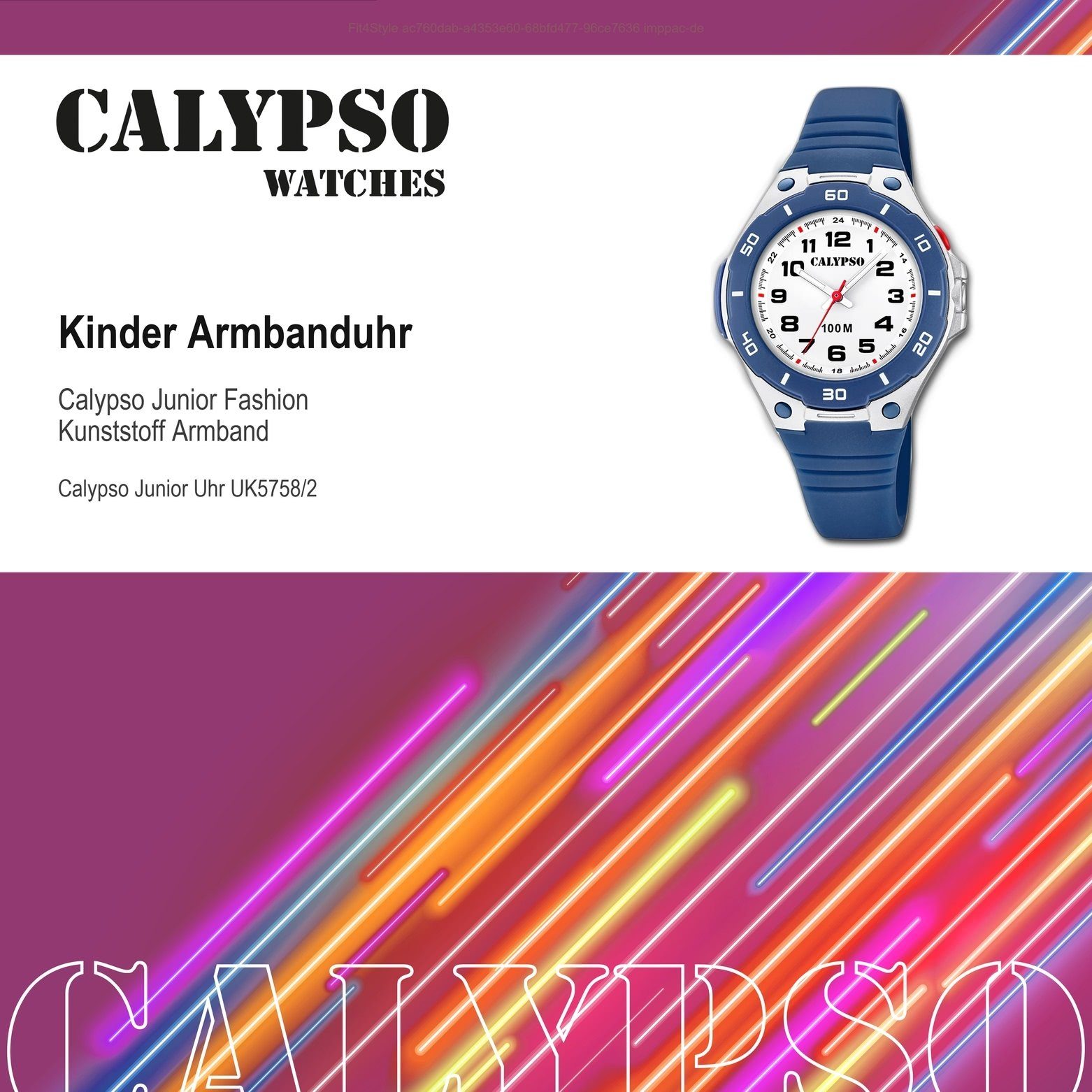 Kinder Kinderuhren CALYPSO WATCHES Quarzuhr UK5758/2 Calypso Kinder Uhr K5758/2 Kunststoff PU, Kinder Armbanduhr rund, Kunststof
