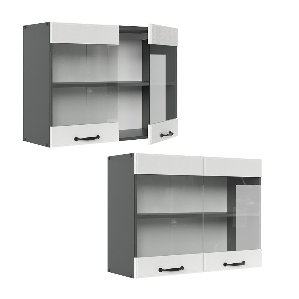 Vicco Glashängeschrank R-Line, Weiß Landhaus/Anthrazit, 80 cm (1-St)