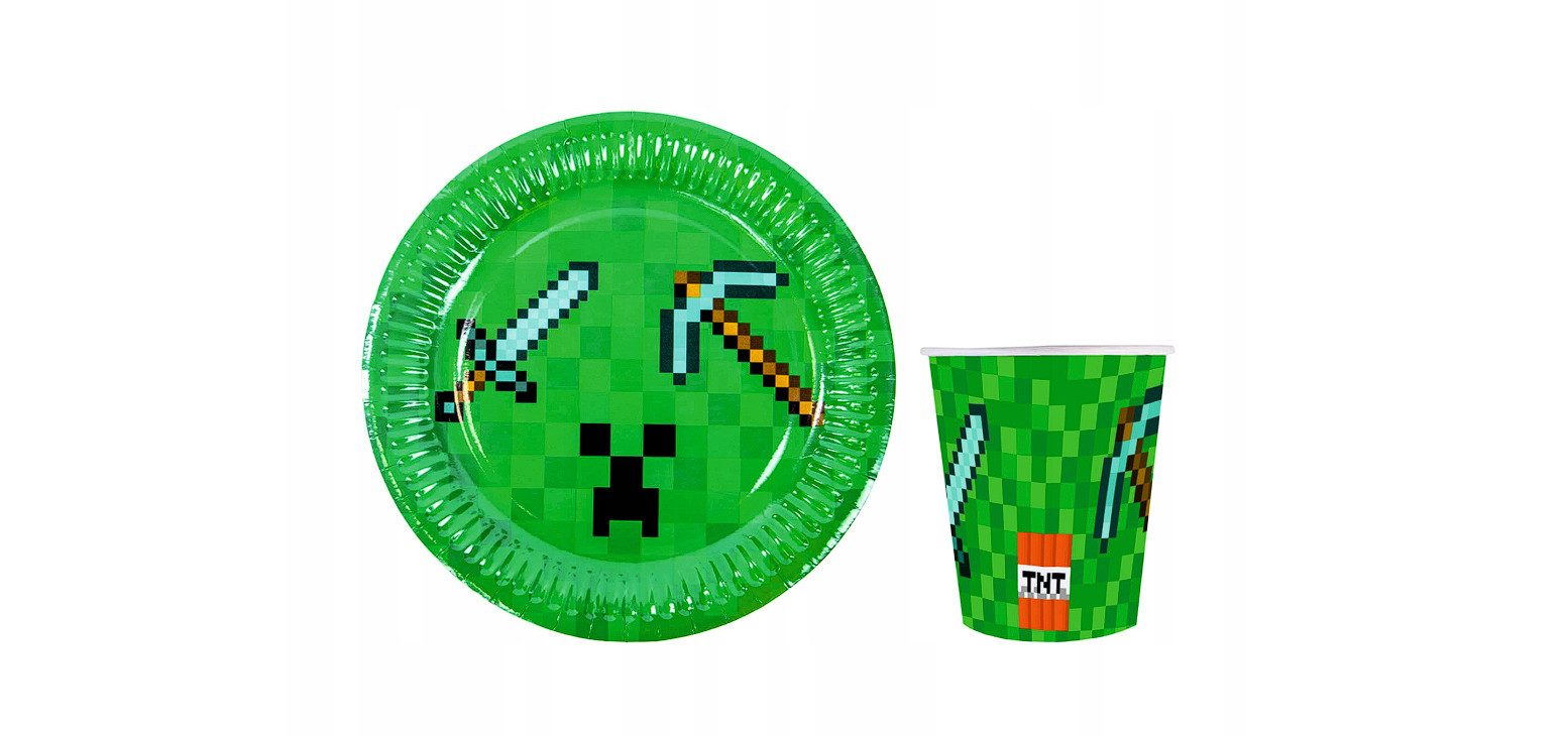 Festivalartikel Einweggeschirr-Set TNT Minecraft Set - Minecraft Party Zubehör - 12er Pack, papier