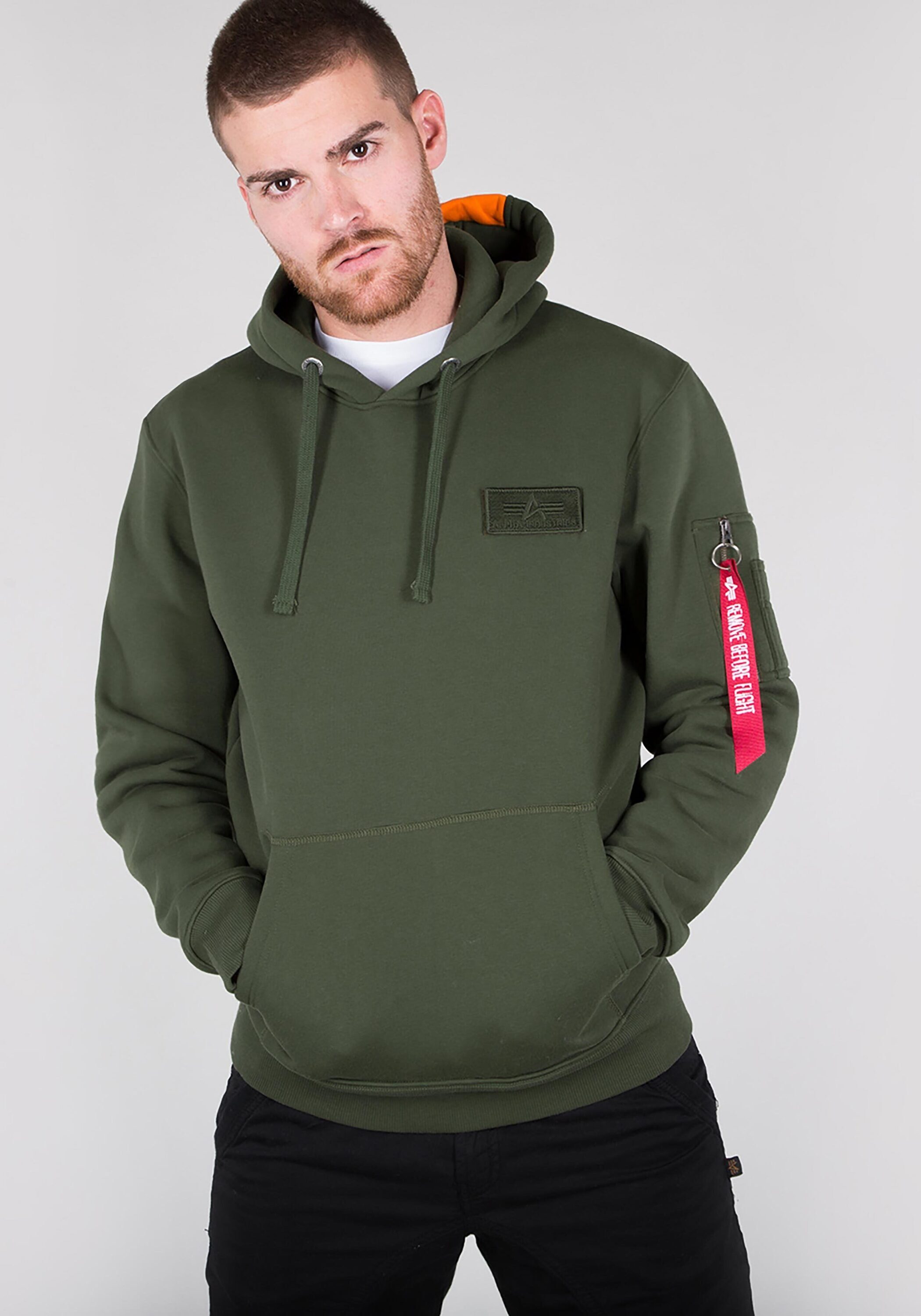 Alpha Industries Hoodie Alpha Industries Men - Hoodies Red Stripe Hoody dark green