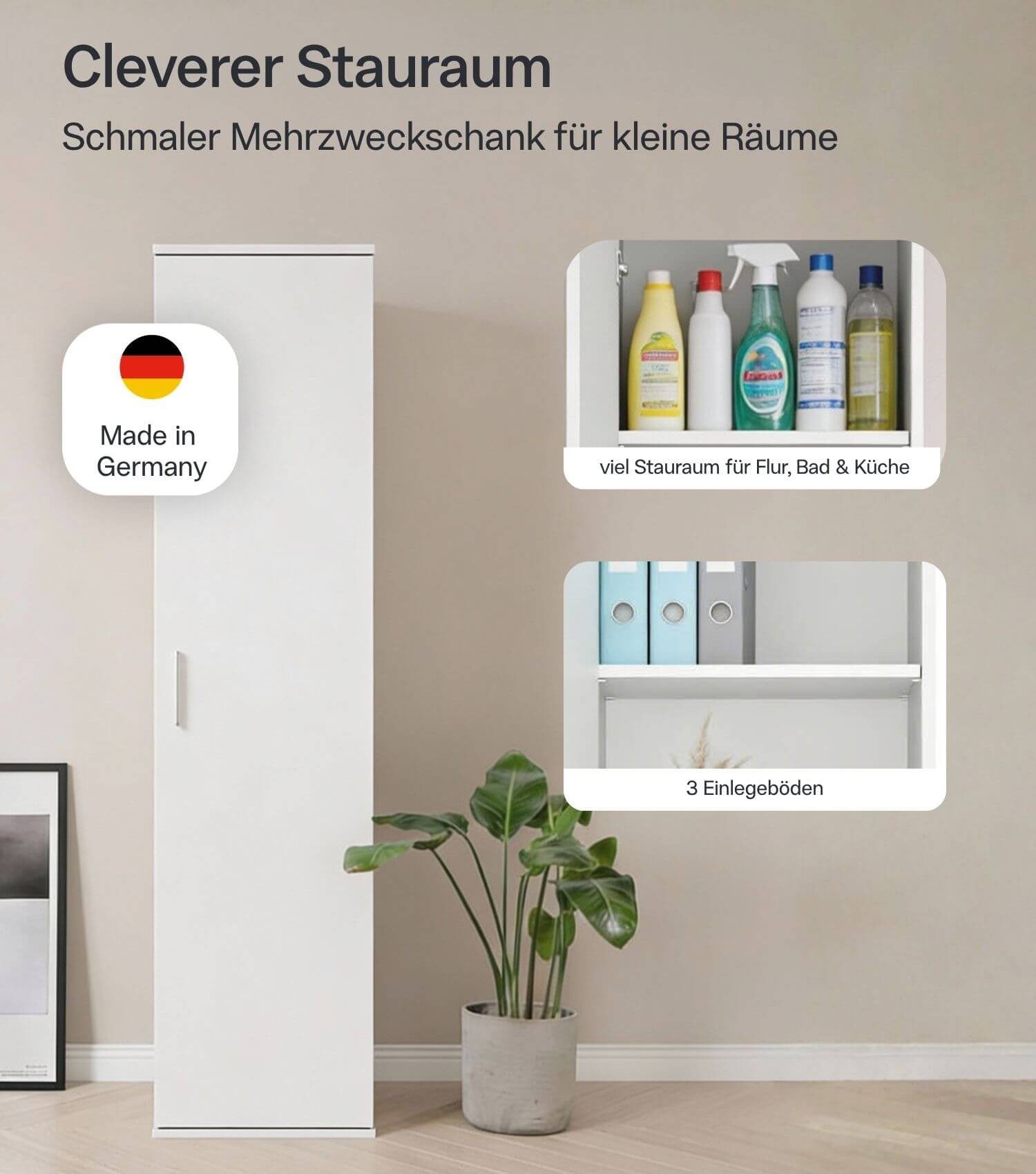 mokebo Mehrzweckschrank Der Kompakte Made in Germany, Vorratsschrank, Flurschrank, Aktenschrank in Weiß
