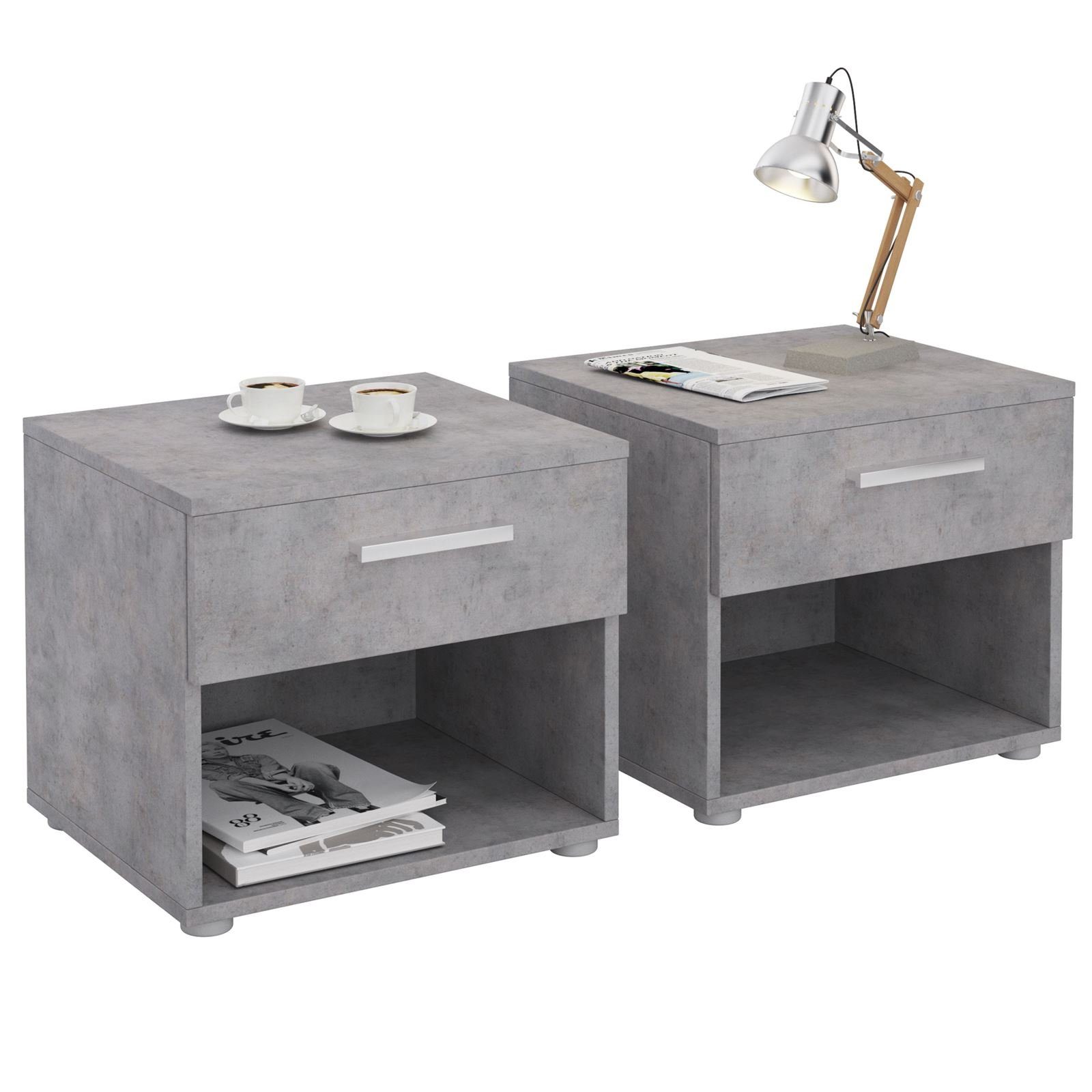 CARO-Möbel Nachtkommode MARY, Nachttisch 2er Set mit Schublade und Ablagefach Betonoptik