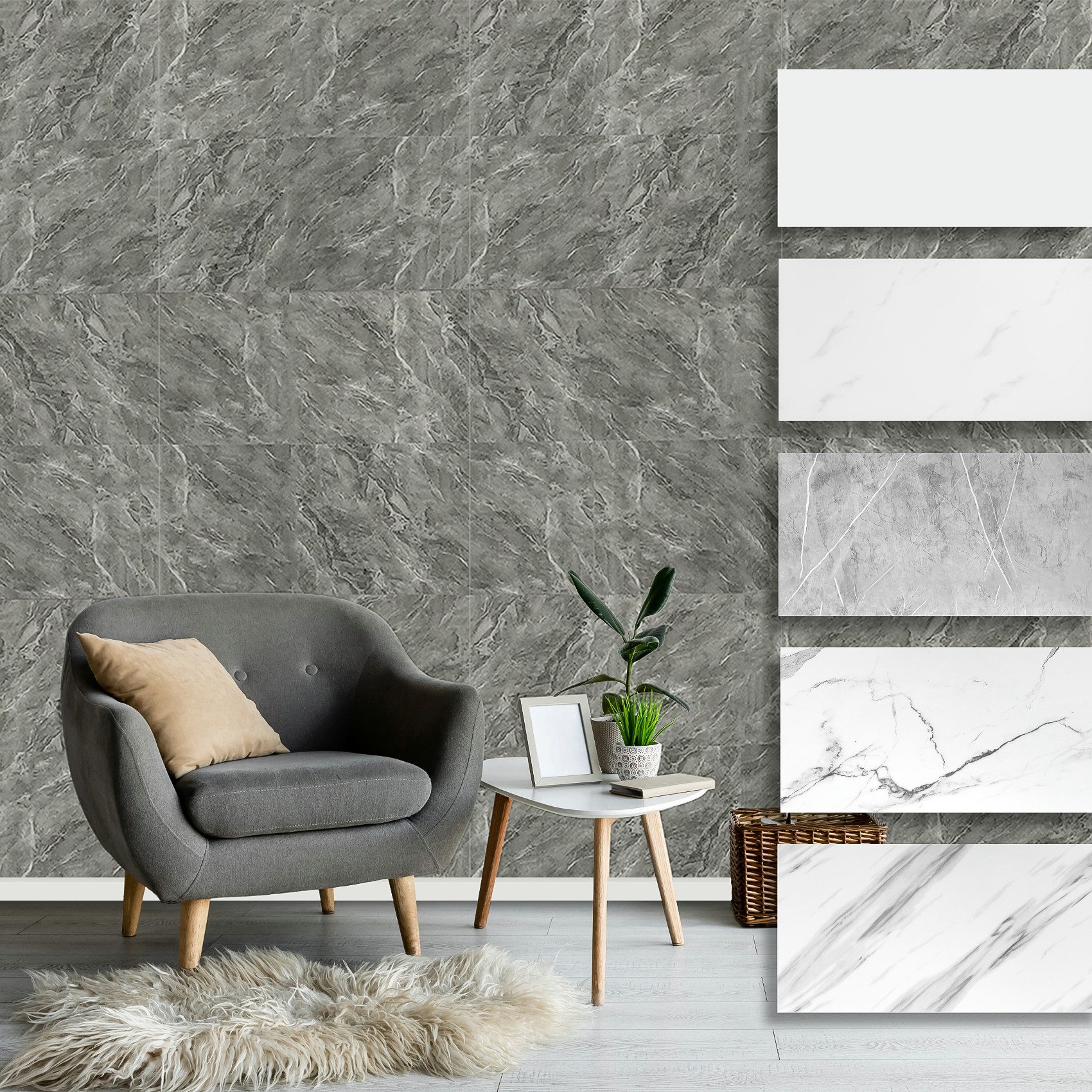 Hexim Wandpaneel, (Wandverkleidung Marmor Optik 0,9 m² - Selbstklebende Wandpaneele aus Kunststoff - Wohnzimmer Küche Schlafzimmer Badezimmer (XBM09 60x30cm / 5 STK)