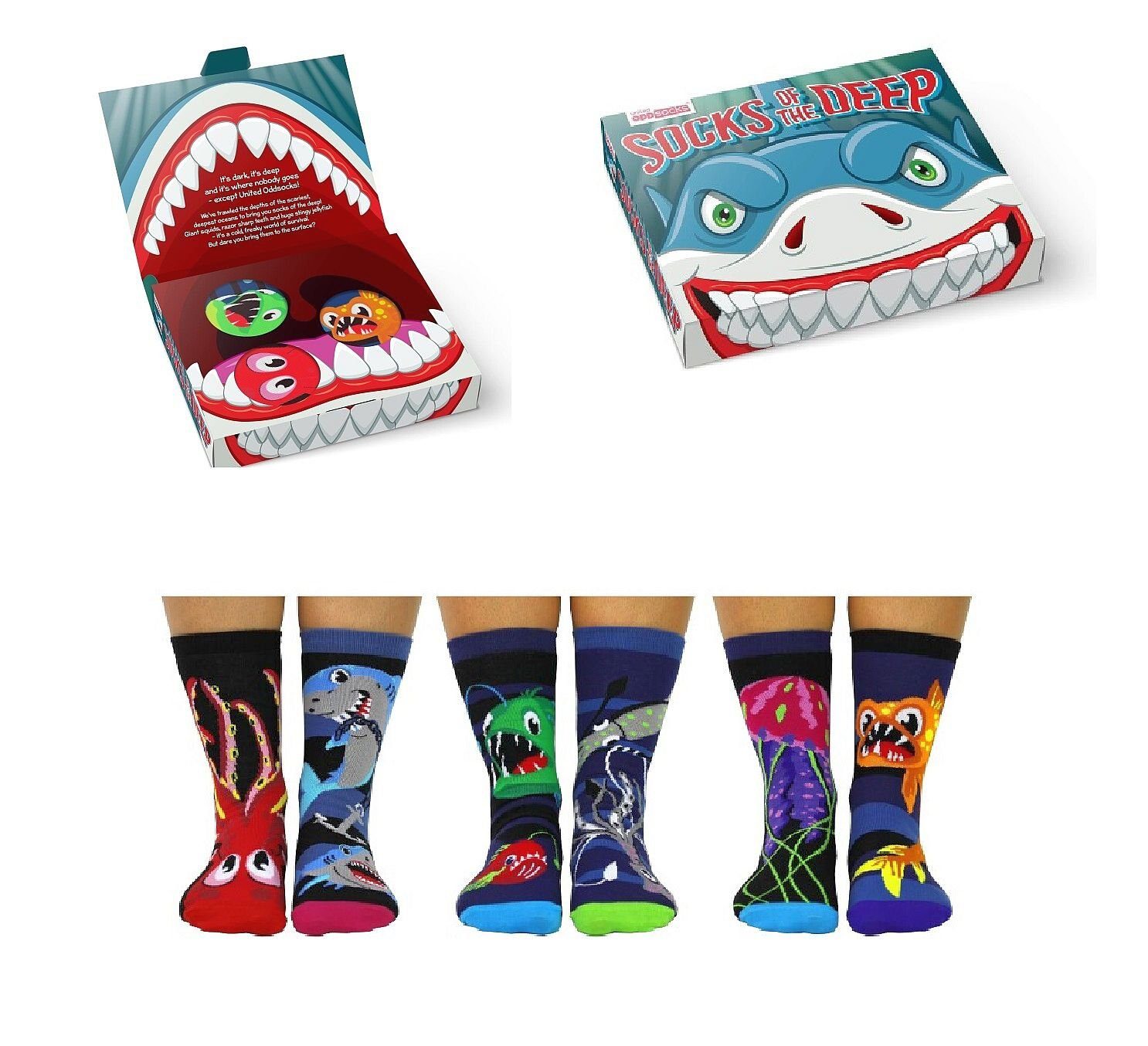 United Oddsocks Socken 3 Paar Socken Strümpfe Kinder Gr. 30,5-38,5 Oddsocks Socks of the DEEP (Set bestehend aus 3 Paar Socken)