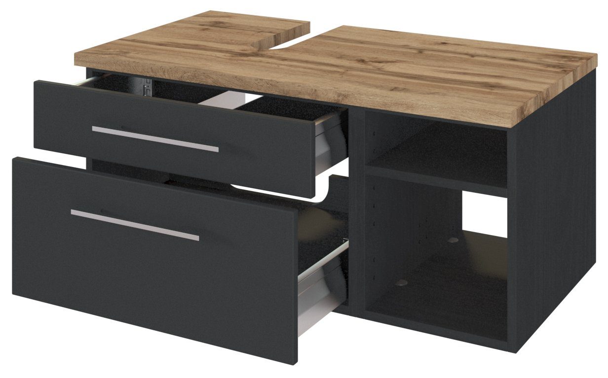 HELD MÖBEL Unterschrank Unterbeckenschrank Davos 90 cm (links) graphit/matt grau