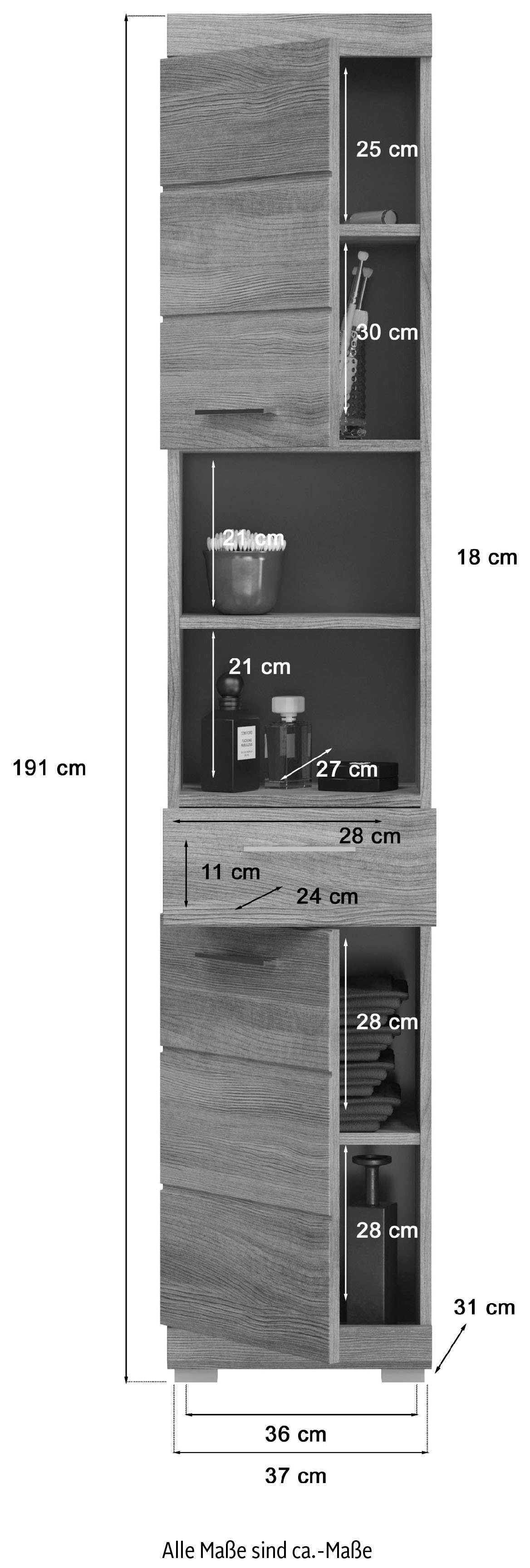 Badmöbel Breite Hochschrank welltime 37cm, Amsterdam