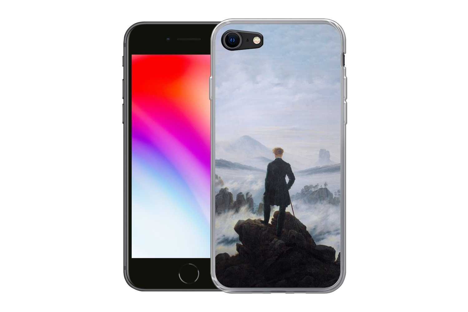 MuchoWow Handyhülle für Apple iPhone 7 Der Wanderer über dem Nebelmeer - Caspar David Frie, Smartphone-Bumper, Print, Handy Schutzhülle Dünn