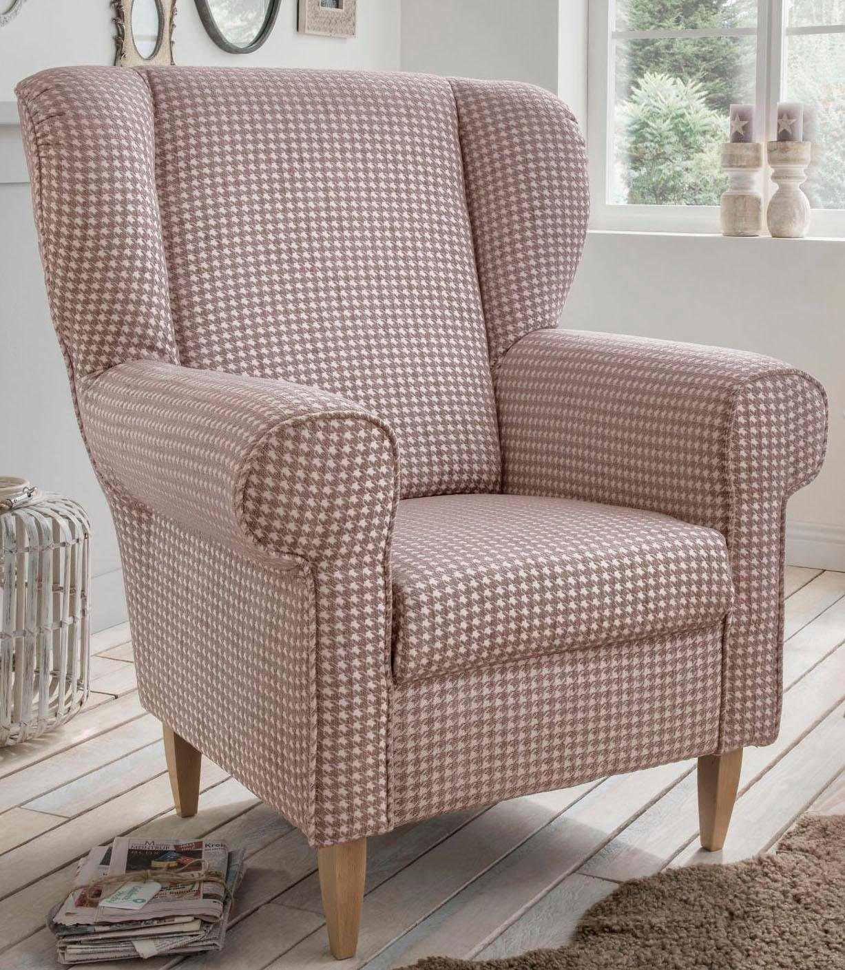 Home affaire Sessel Asino, mit Hahnentritt Bezug, wahlweise mit Hocker günstig online kaufen