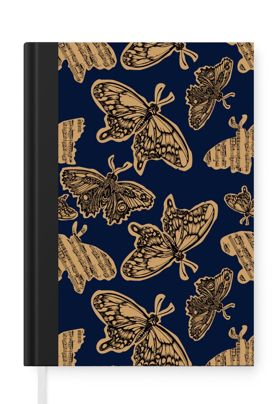 MuchoWow Notizbuch Muster - Musik - Schmetterlinge, Journal, Merkzettel, Tagebuch, Notizheft, A5, 98 Seiten, Haushaltsbuch