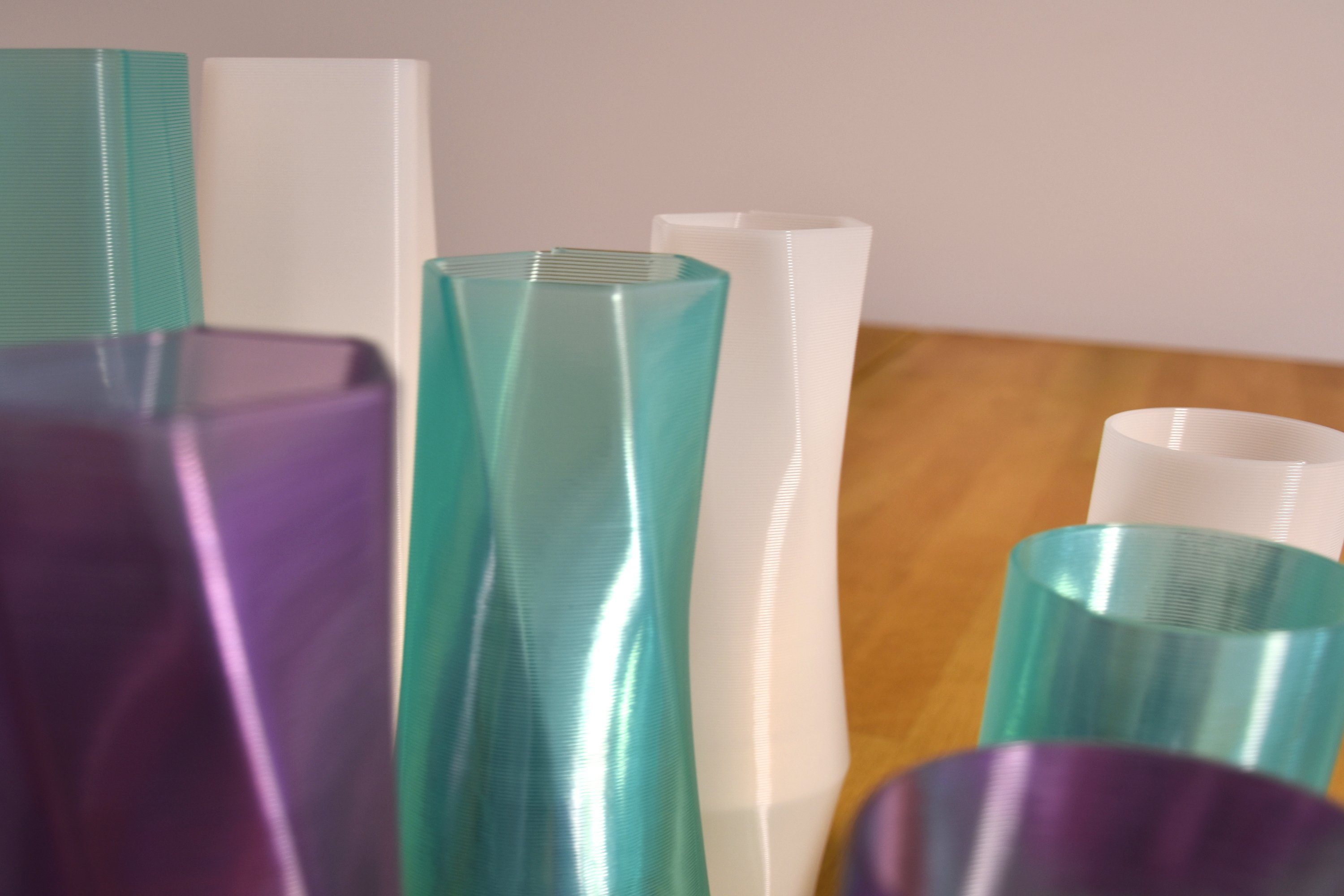 Struktur Durchsichtig; Größen), Leichte 3D Lila Vasen 3D Dekovase, Dekovase - (deco), geometrio. Vasen, in 3er verschiedenen 3D-Druck 100% Materials innerhalb Shapes 3 (Rillung) des (3er Set, Decorations Spar-Set,