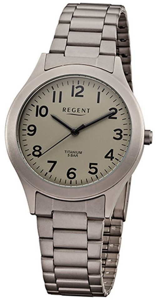 Regent Quarzuhr Regent Herren Uhr F-1197 Metall Quarz, Herren Armbanduhr  rund, mittel (ca. 37mm), Metallarmband