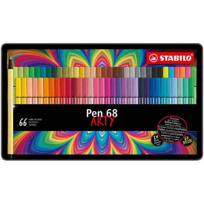STABILO Filzstift Premium-Filzstifte Pen 68 ARTY 66er 10152167, Metalletui - mit 65 verschiedenen Farben