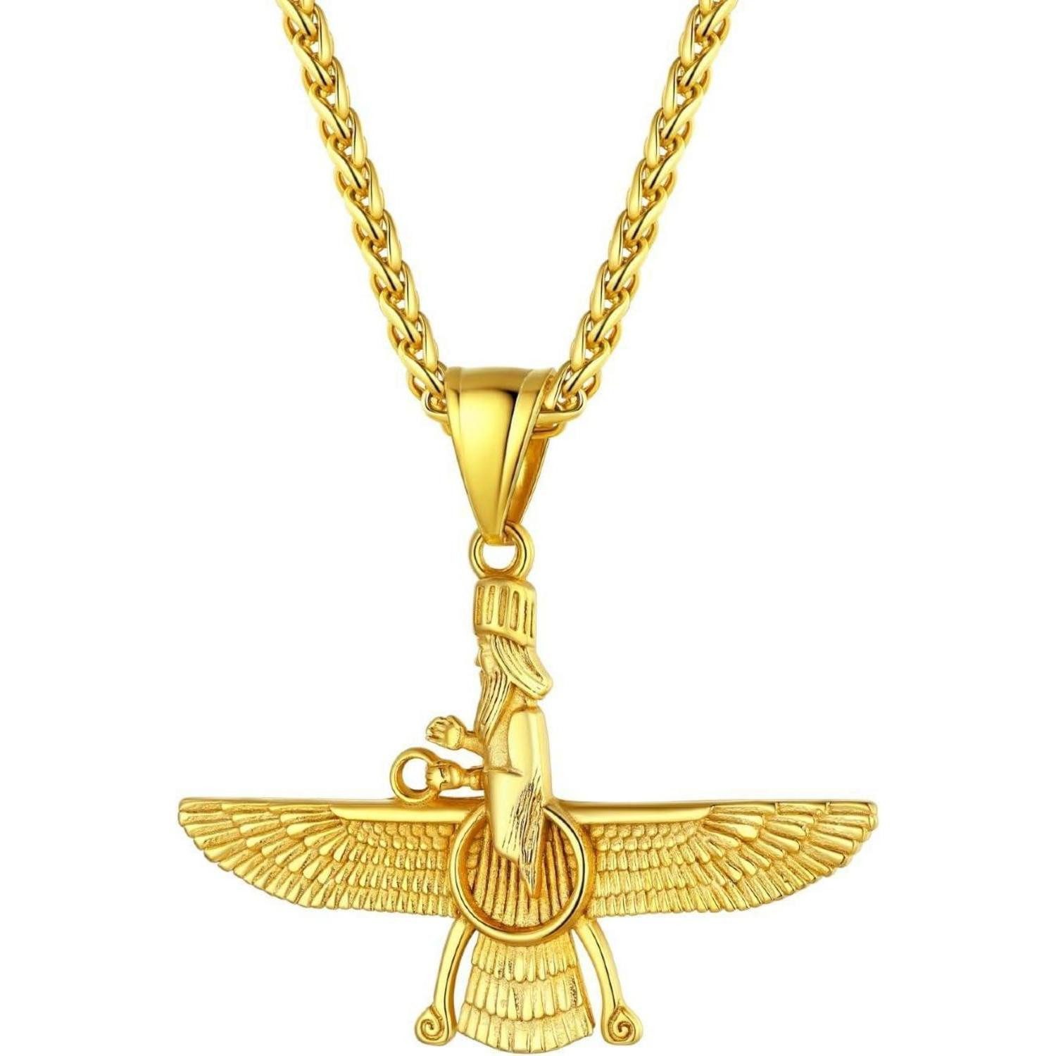 LuxusKollektion Kette mit Anhänger Halskette Faravahar Edelstahl Gold vergoldet Herren Damen