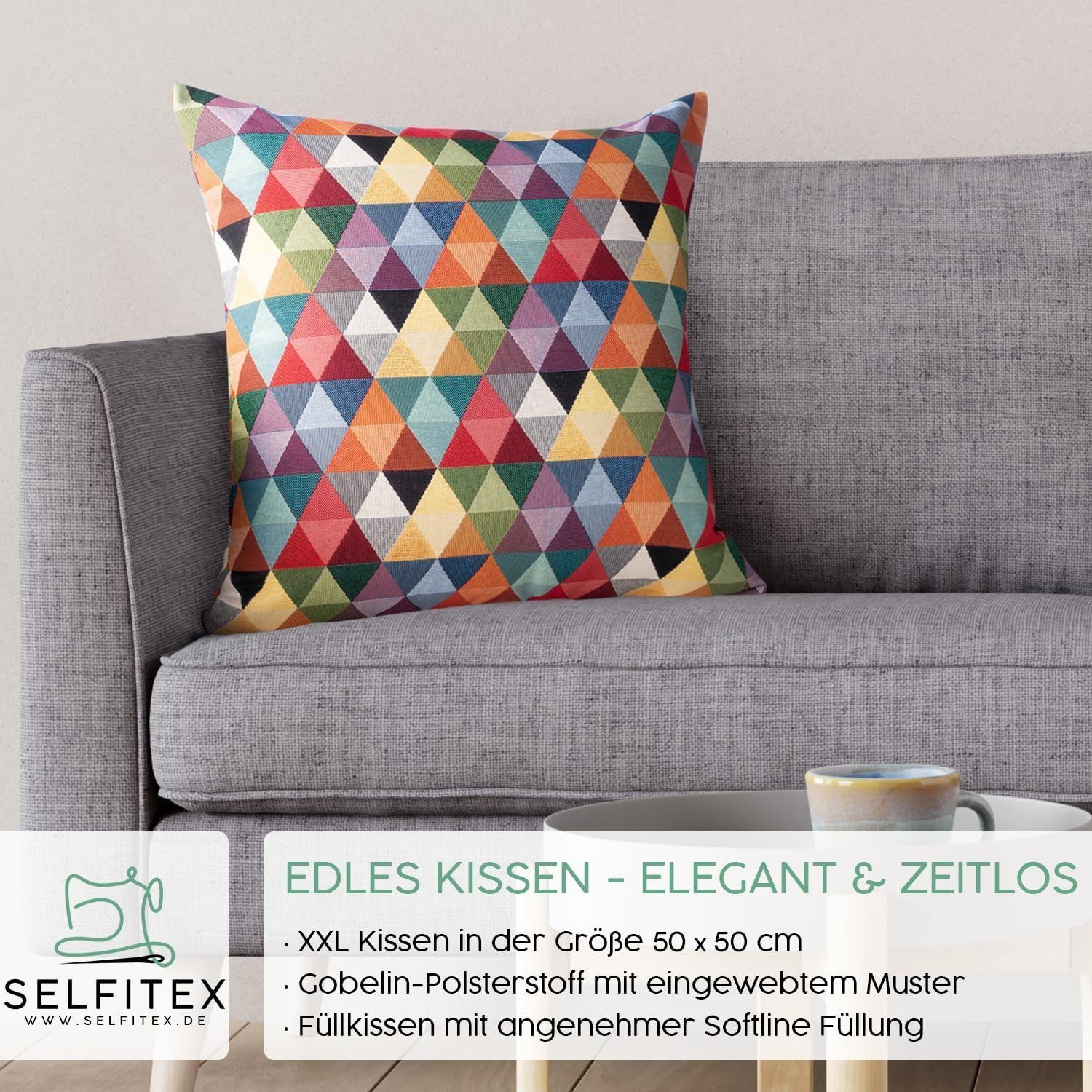 Selfitex Dekokissen farbenfrohes Sofakissen 50/50 cm - incl. Füllkissen für Sofa, Couch, aus hochertingen Gobelinstoff