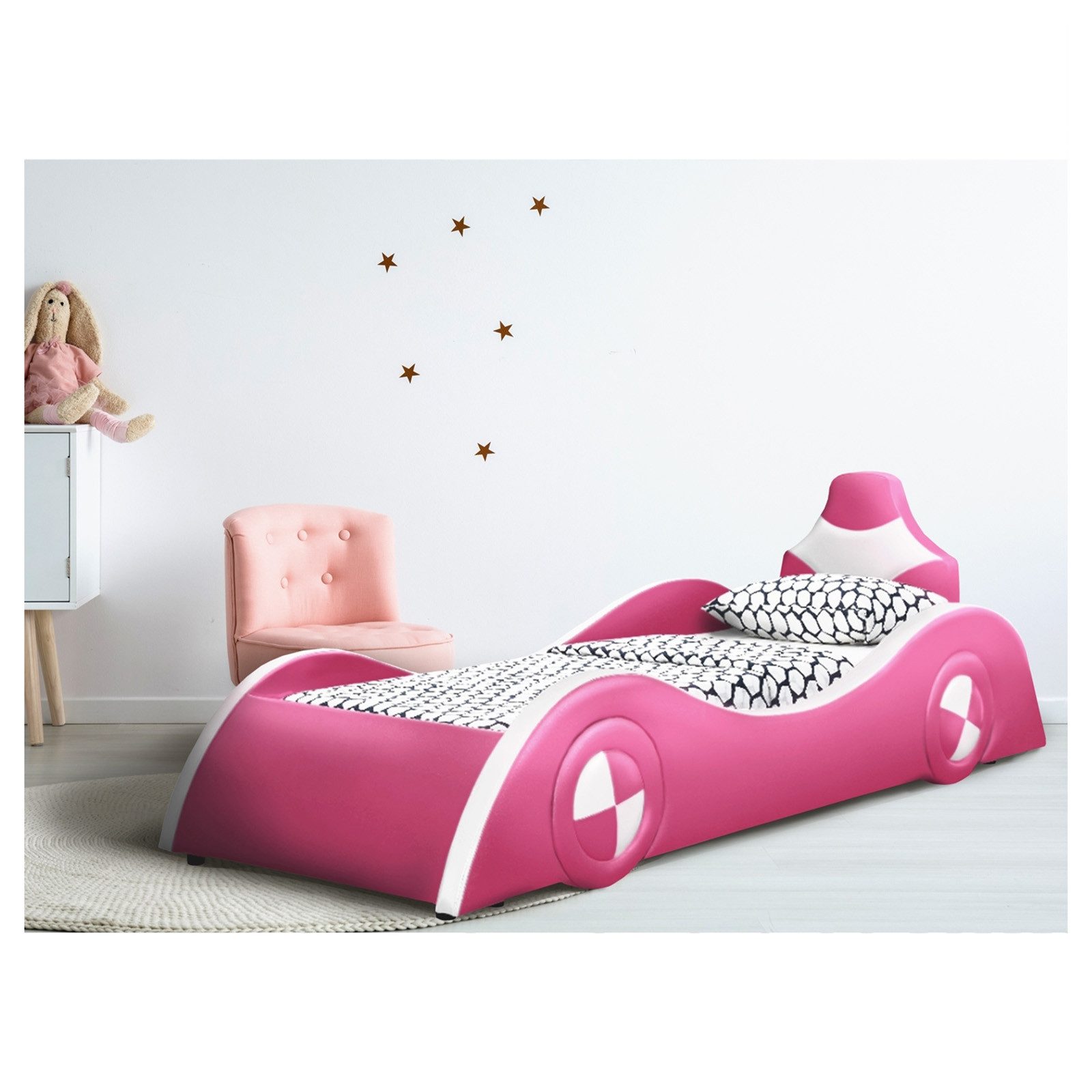 HTI-Living Kinderbett Autobett Pink/Weiß (Stück, 1-tlg., 1x Kinderbett Racing inkl. Lattenrost, ohne Matratze), Rennfahrerbett Kinderbett