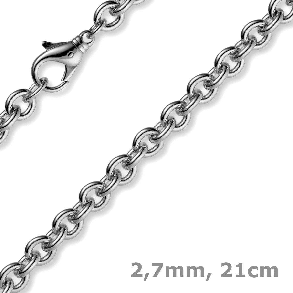 Schmuck Krone Goldarmband 2,7mm Armband Rundankerkette, 585 Weißgold, 21cm, Gold 585