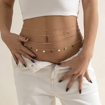 Mrichbez Kettengürtel Sexy gestapelte Metallkette Körperkette Mehrschichtige Taille Kette Schmuck