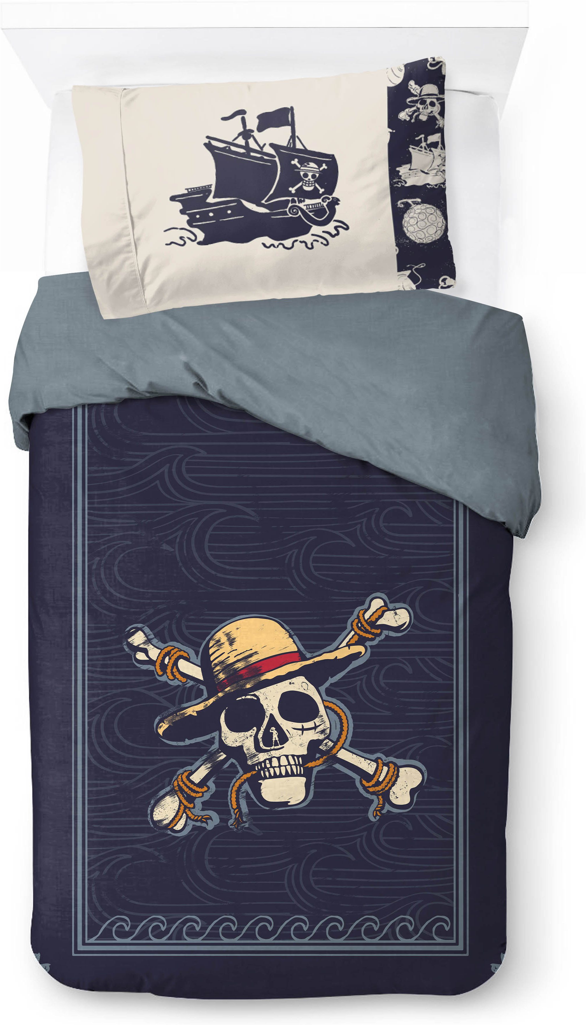 OnePiece Bettwäsche One Piece High Seas, Baumwoll-Leinen Mix, 2 teilig