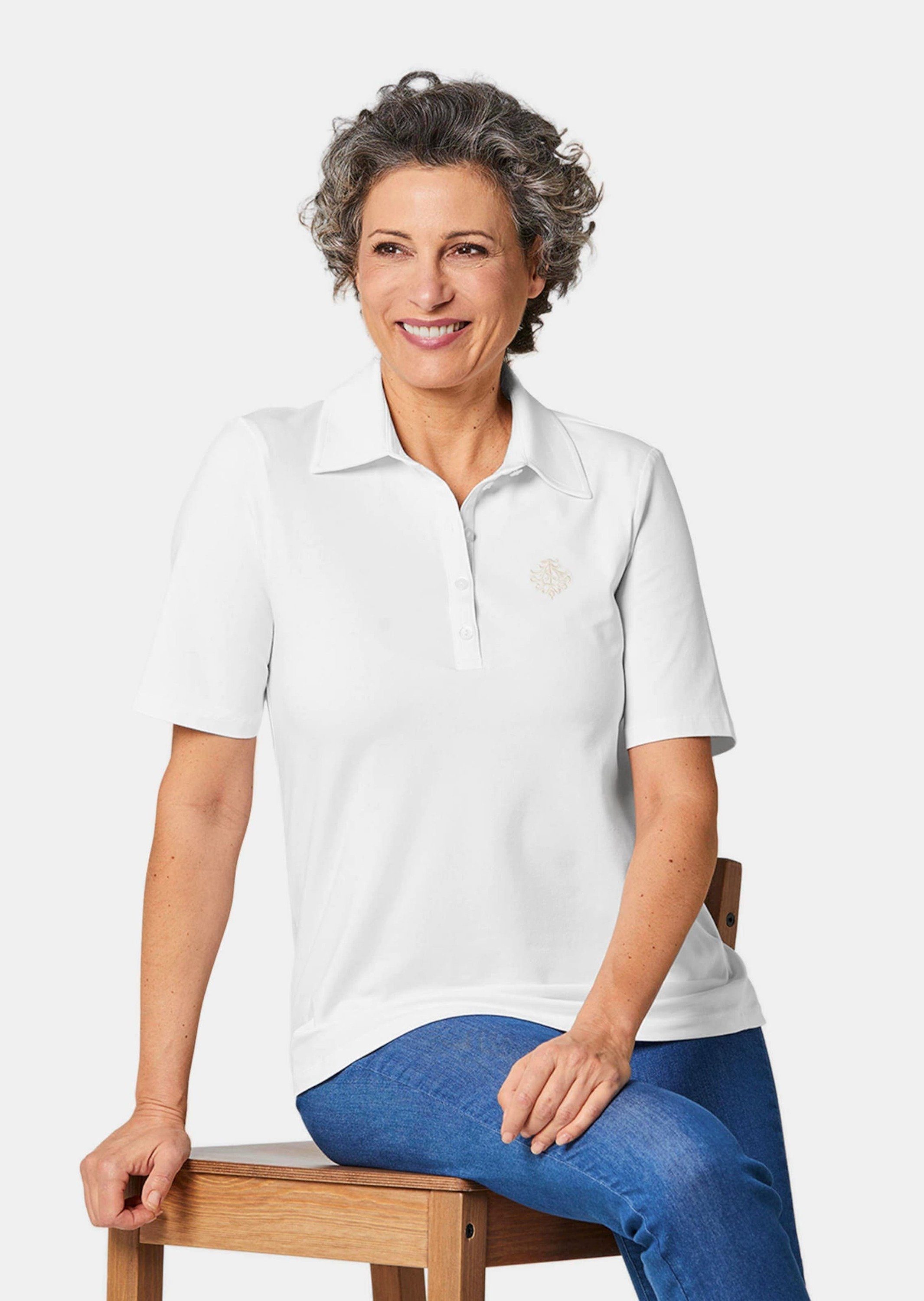 GOLDNER Poloshirt Baumwollshirt mit Polokragen Klassisches Jerseyshirt mit Knopfleiste, Stickerei und Halbarm