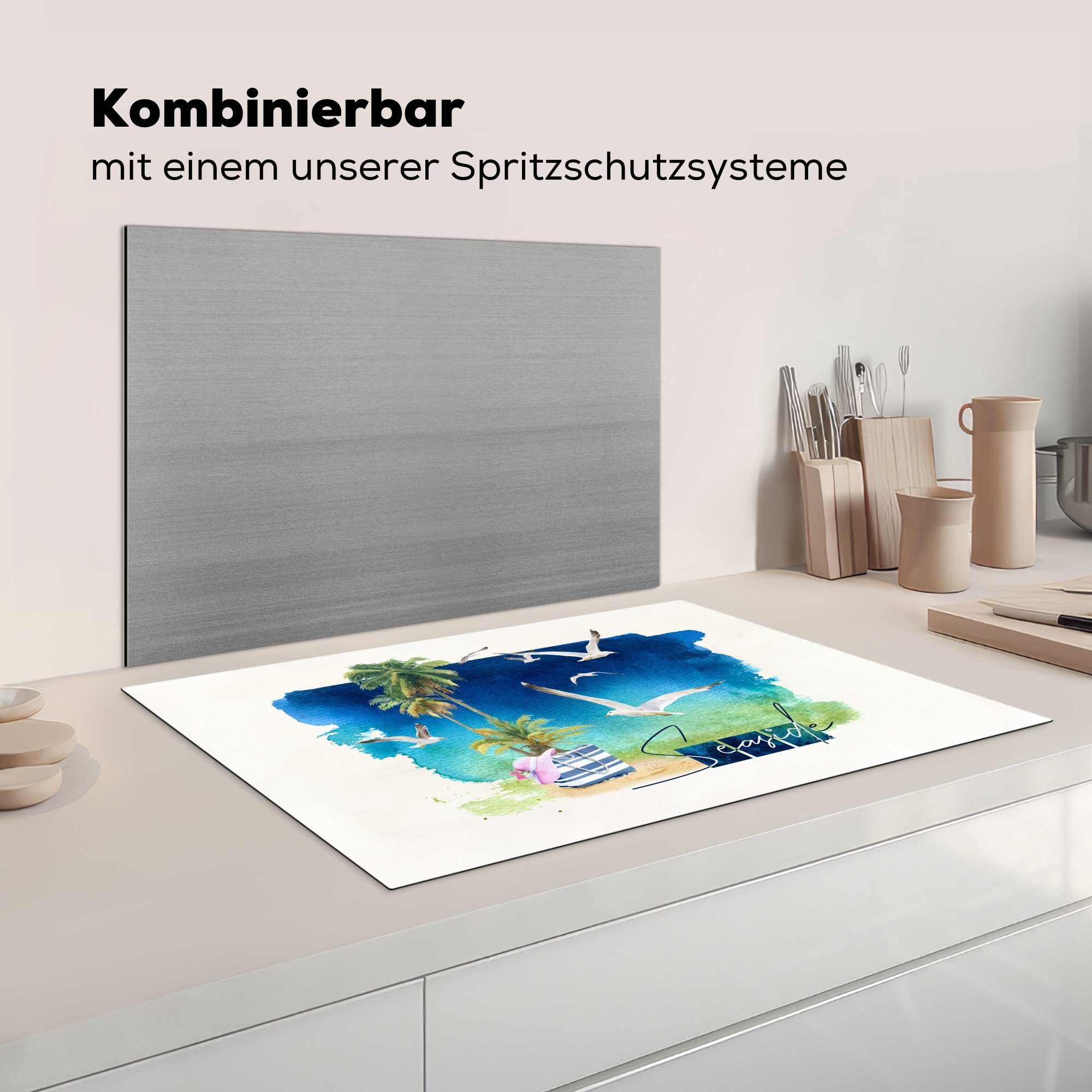 cm, 81x52 Vinyl, küche, Strand, Vogel (1 Himmel Induktionskochfeld Palme Schutz Ceranfeldabdeckung - - die Herdblende-/Abdeckplatte MuchoWow tlg), - für