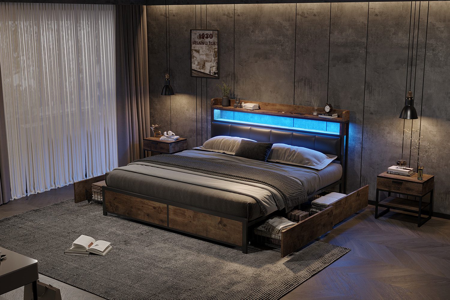 KLAM HOME Polsterbett hydraulisches Doppelbett Stauraumbett Continentalbett günstig online kaufen