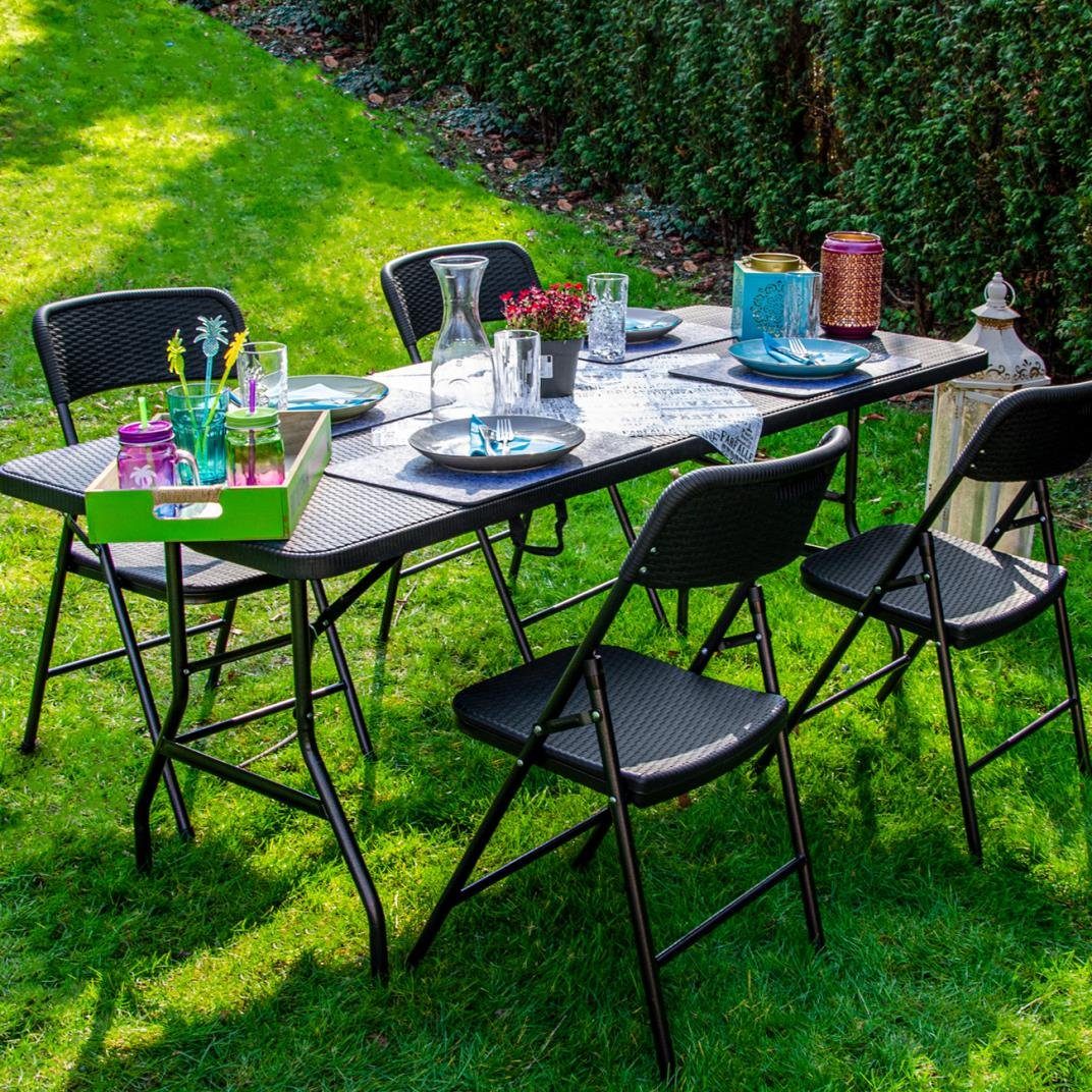 AMANKA Klapptisch Garten Sitzgruppe 180 Stühlen in mit 4 Klappbar Set Tisch Rattan-Optik Möbel, cm