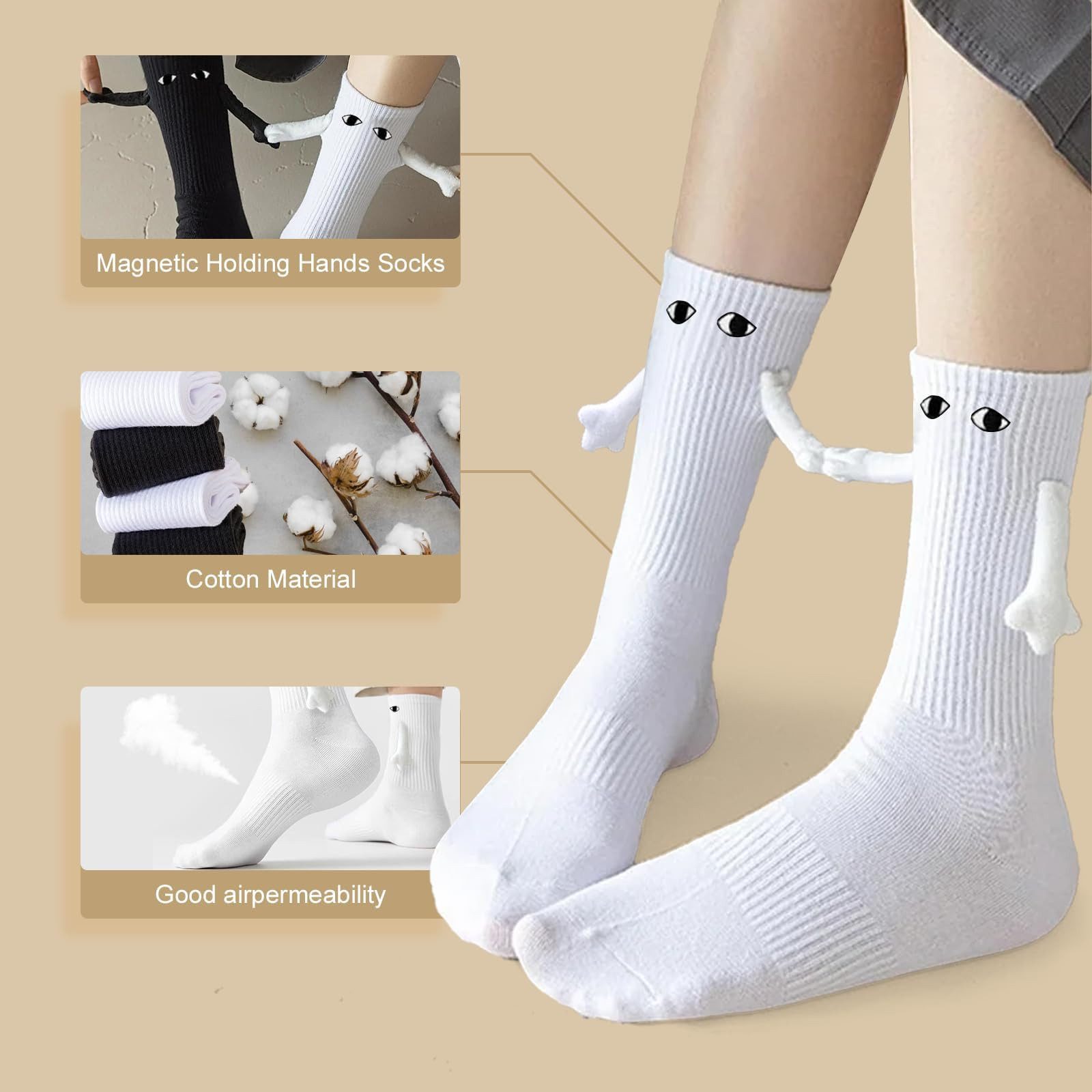 MOPUEA Socken 4 Paar Magnetische Socken,Hand in Hand Lustige Socken Atmungsaktiv