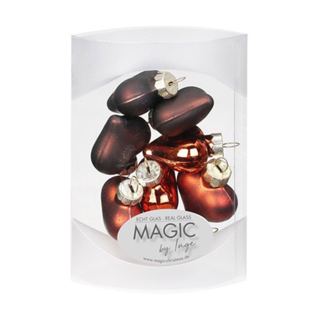 Holly & Jolly Christbaumschmuck, Christbaumschmuck Herzen Glas 4cm Shiny Chestnut, 8 Stück