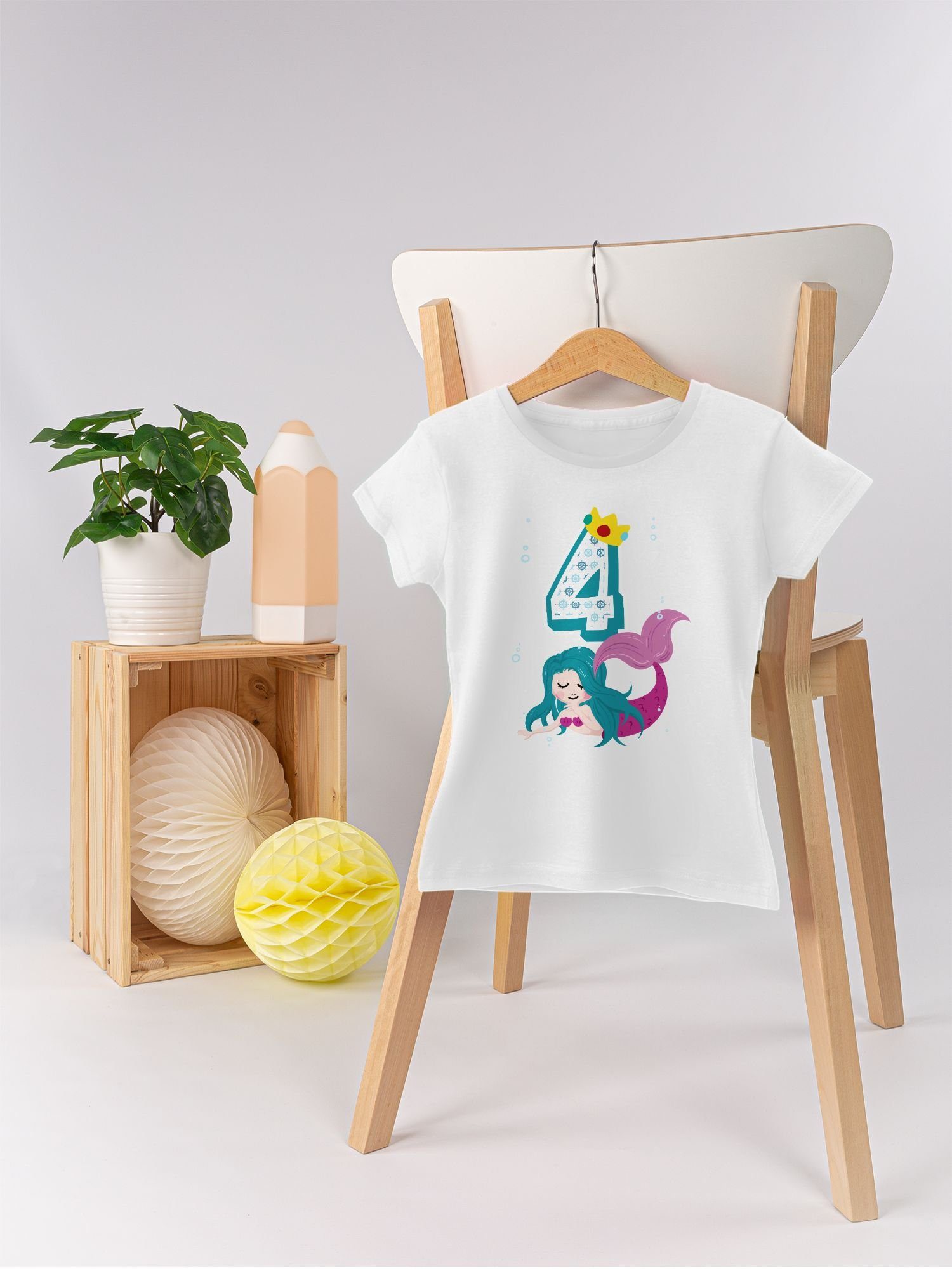 Kinder Kids (Gr. 92 -146) Shirtracer T-Shirt Meerjungfrau Vierter - 4. Geburtstag - Mädchen Kinder T-Shirt