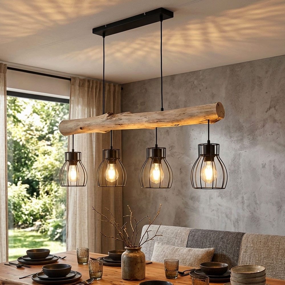 GLOBO LIGHTING LED-Hängeleuchte, Leuchtmittel inklusive, Warmweiß, Hängeleuchte Holzlampe LED Esszimmerleuchte Pendellampe Deckenleuchte