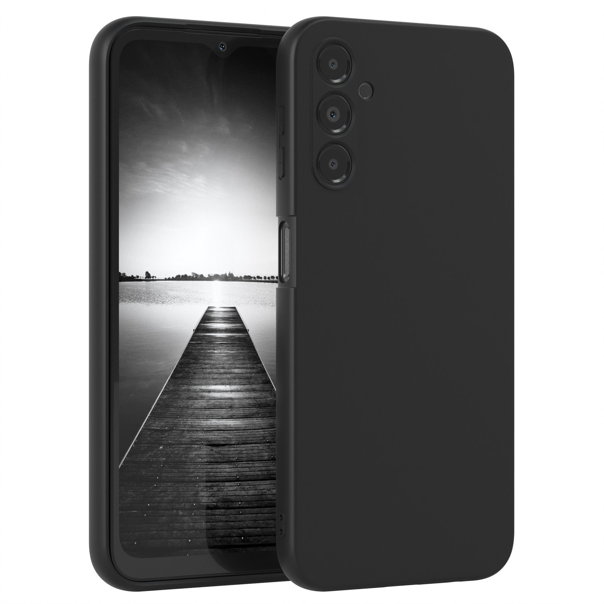 EAZY CASE Handyhülle für Samsung Galaxy A14 5G Hülle Silikon 6,6 Zoll, Silikon Schutzhülle mit Kameraschutz kratzfest Back Cover Etui Schwarz