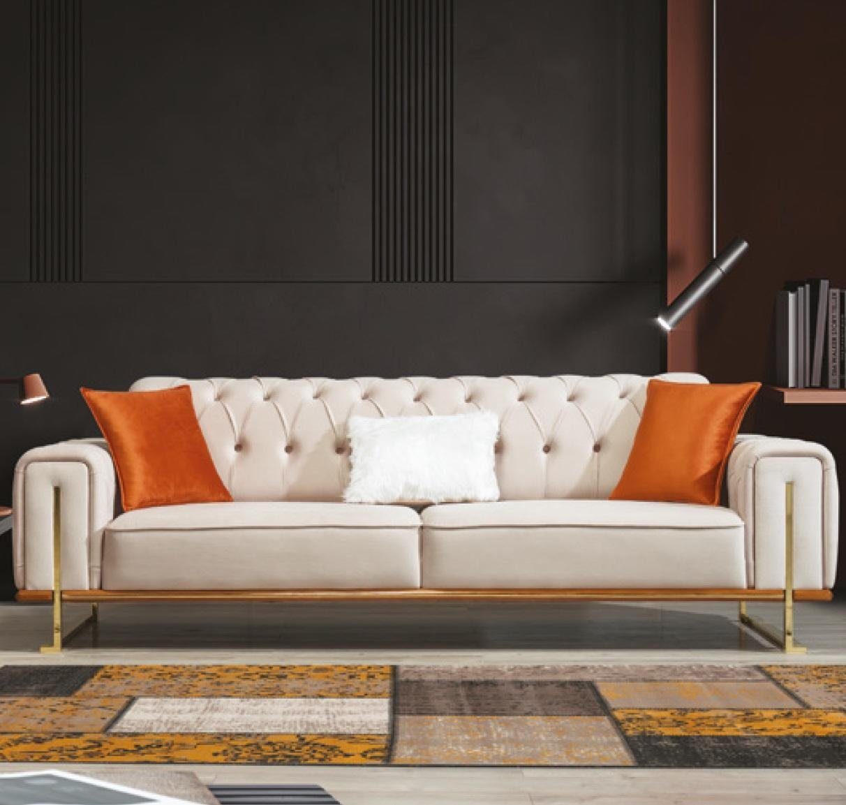 Couchen Sofa Made JVmoebel Wohnzimmer Sitzer Luxus Beiges in Europe 3 Chesterfiled Sofa Stil,