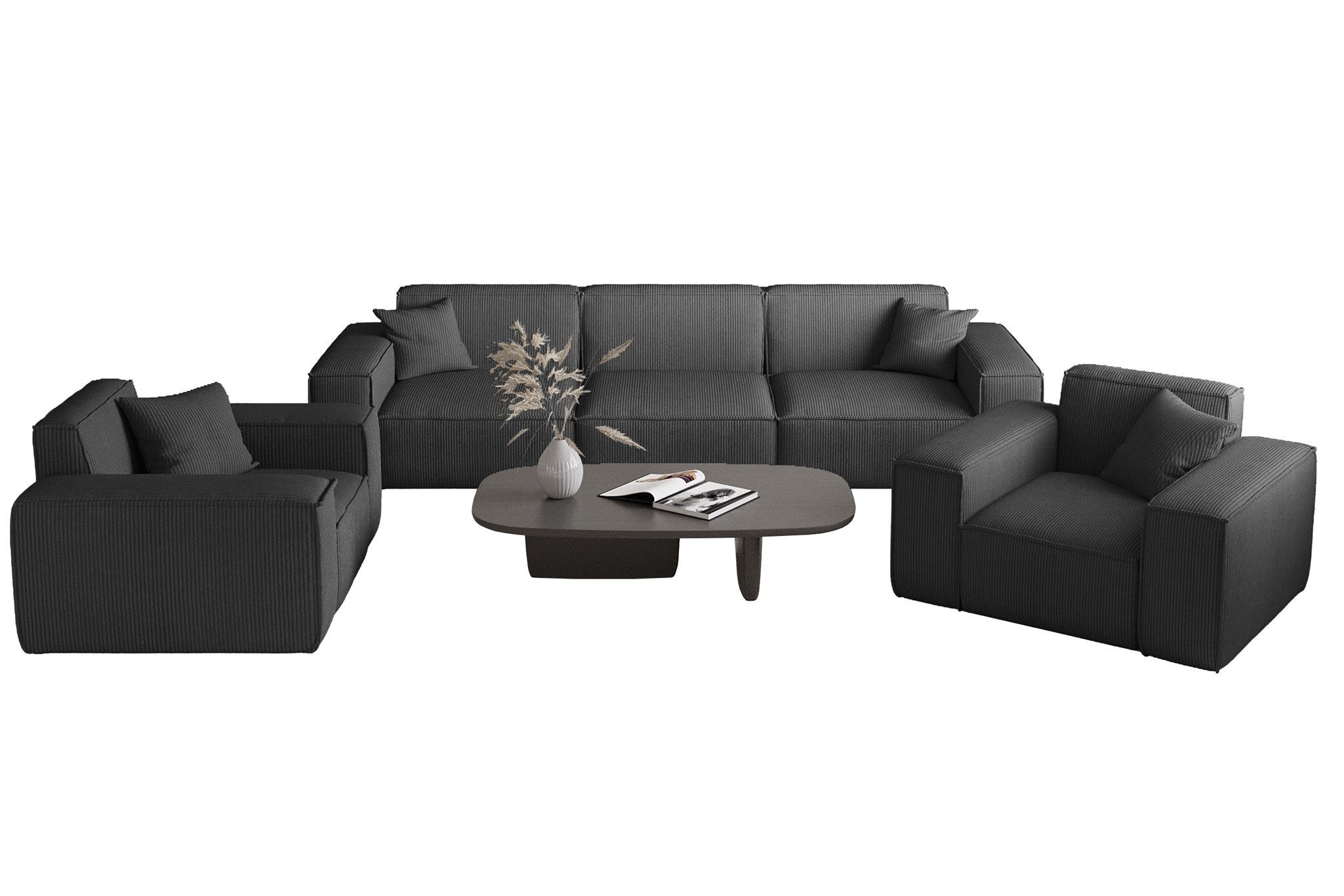 Fun Möbel Polstergarnitur Sofaset Designersofa CELES PREMIUM 3-1-1 in Stoff Scala, (1 x 3-Sitzer und 2 x Sessel, 3-tlg), Inkl. 4 Zierkissen, Rundumbezug
