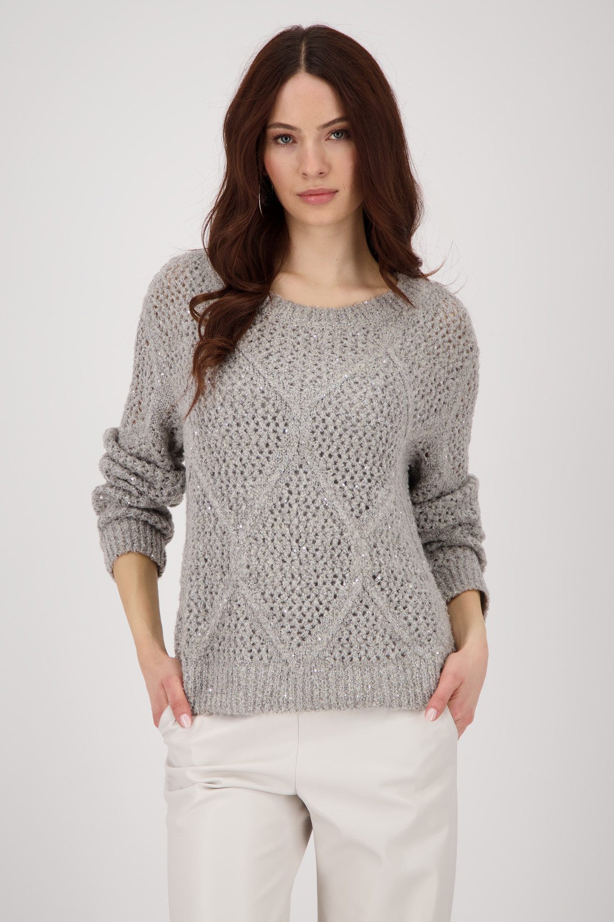 Monari Strickpullover Pullover Ajour Paillette Mit Rundhalsausschnitt günstig online kaufen