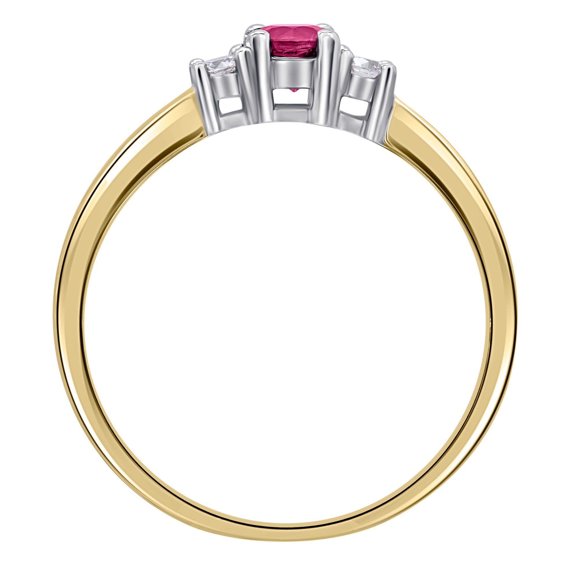 ONE ELEMENT Diamantring 0,11 ct Diamant Brillant Rubin Ring aus 585 Gelbgold, Damen Gold Schmuck