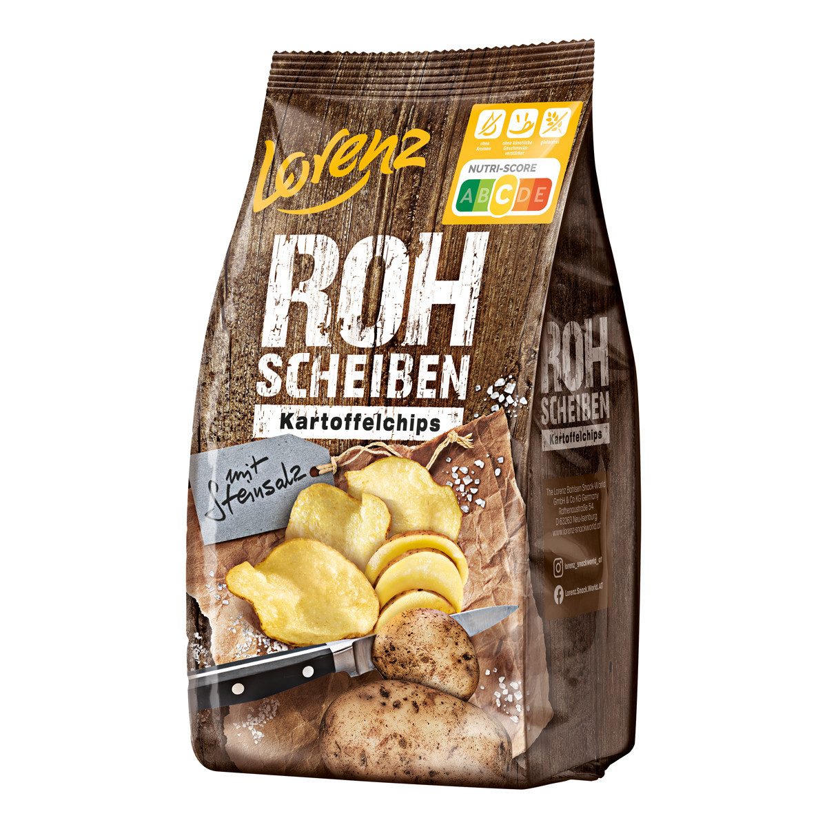 LORENZ Knabberei, Lorenz Rohscheiben Kartoffelchips Steinsalz im Kessel geröstet 120g