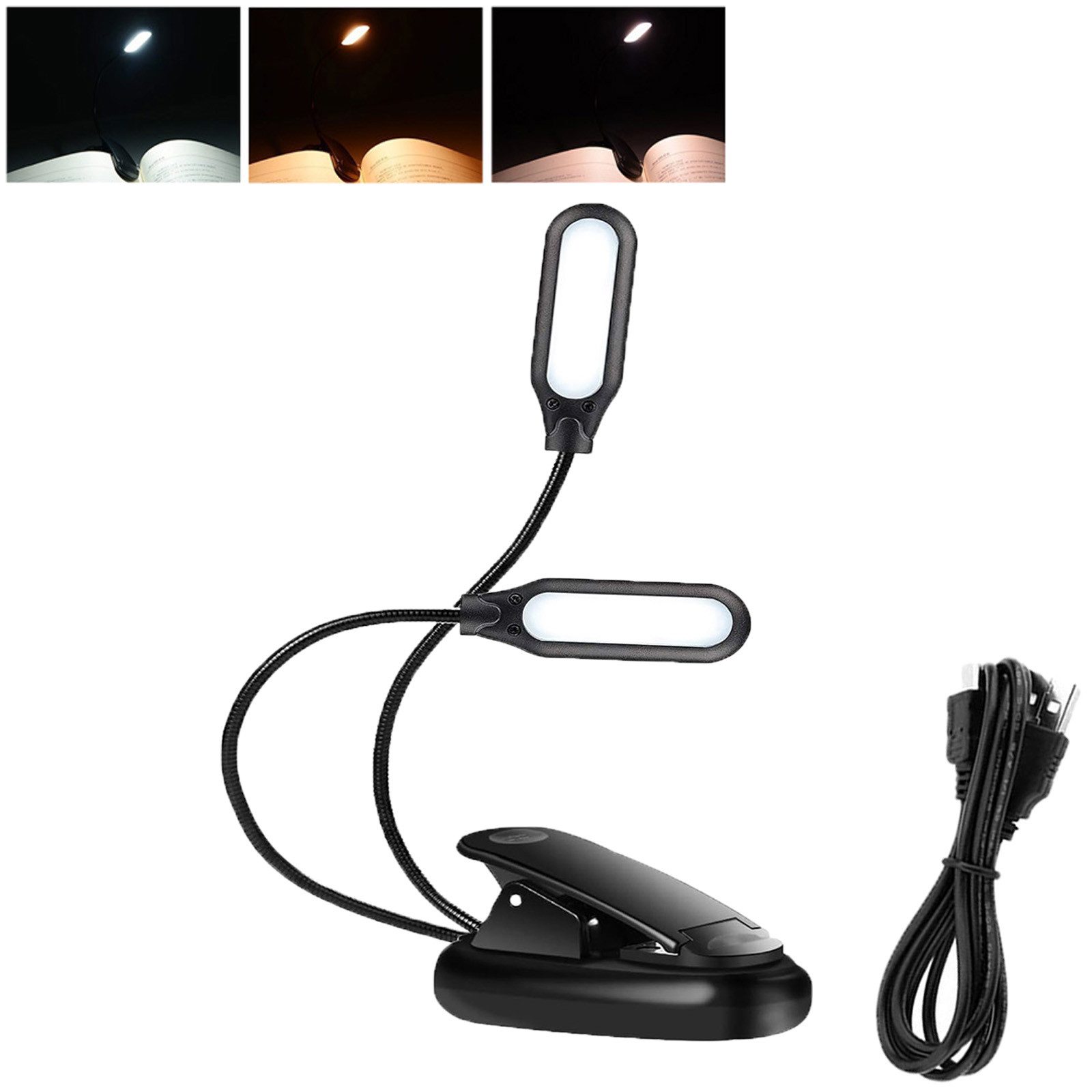 MUPOO LED Klemmleuchte Tragbare LED Leselampe mit Clip & USB – 3 Farben, US günstig online kaufen