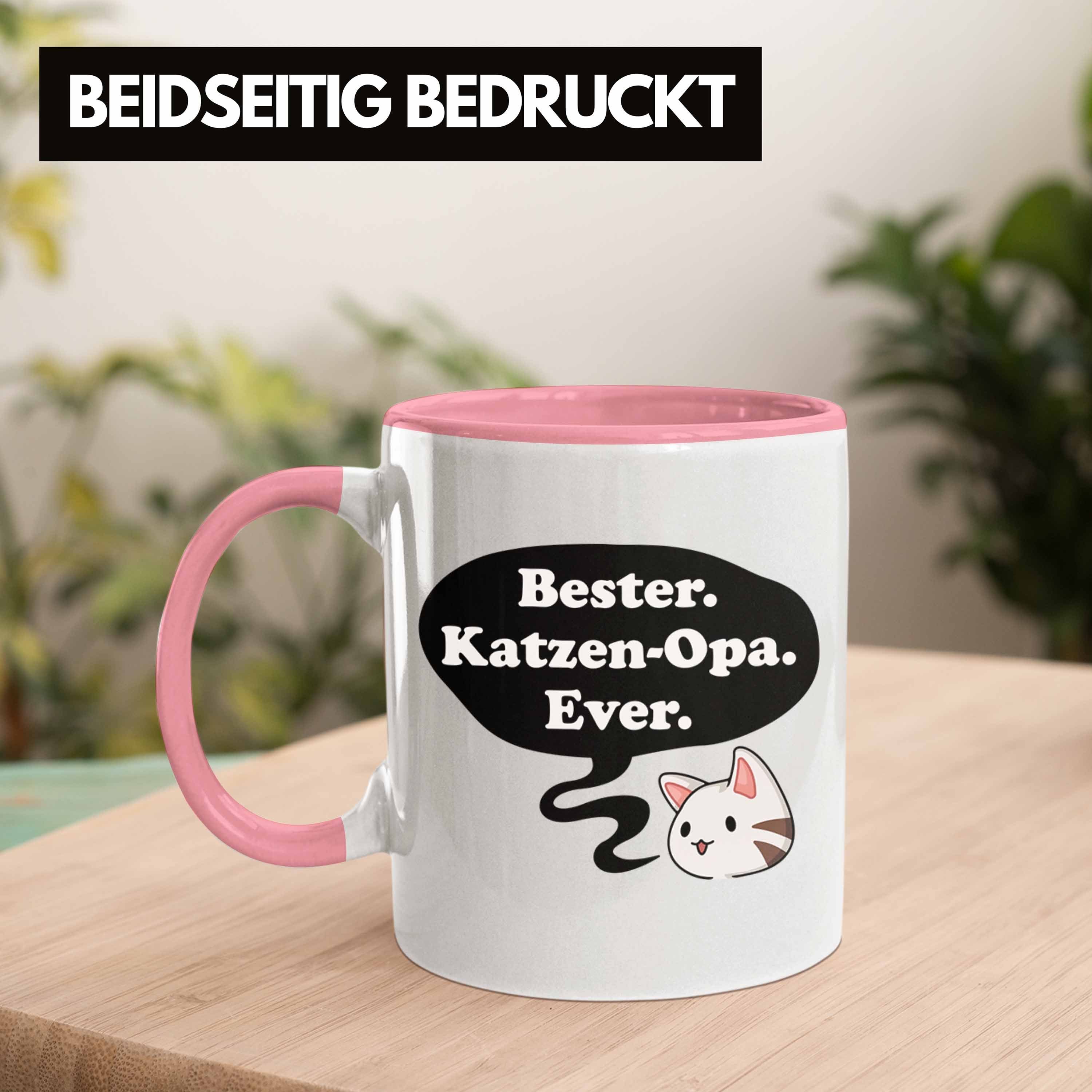 Tasse - für Tasse Opa Katzenbesitzer Großvater Trendation Geschenke Spruch Katzen mit Opa Trendation Kaffeetasse Vatertag Lustige Geburtstag Rosa