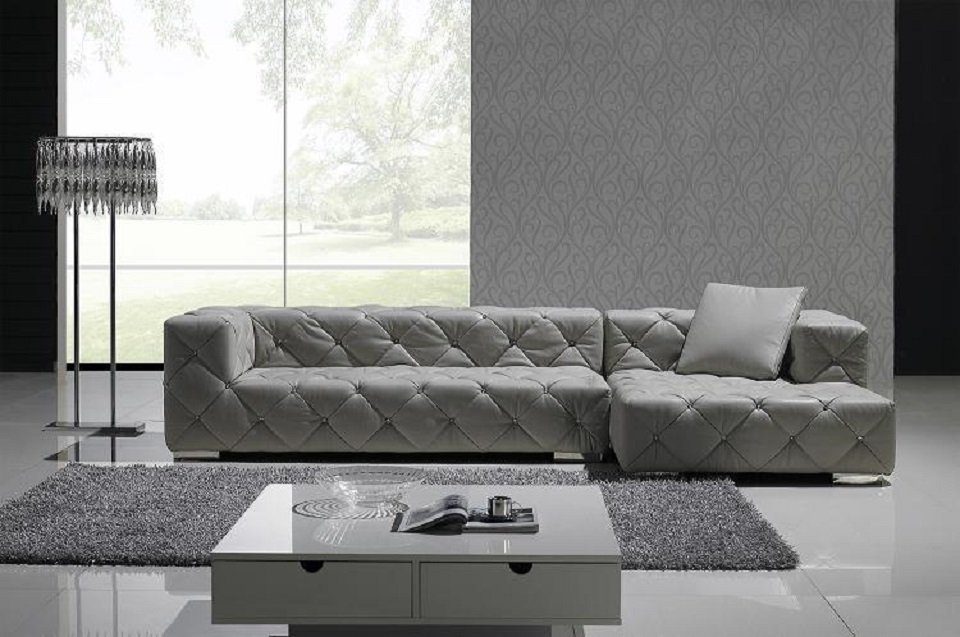 JVmoebel Ecksofa Chesterfield Leder Modern Ecksofa Wohnlandschaft Ledersofa, Made in Europe Grau