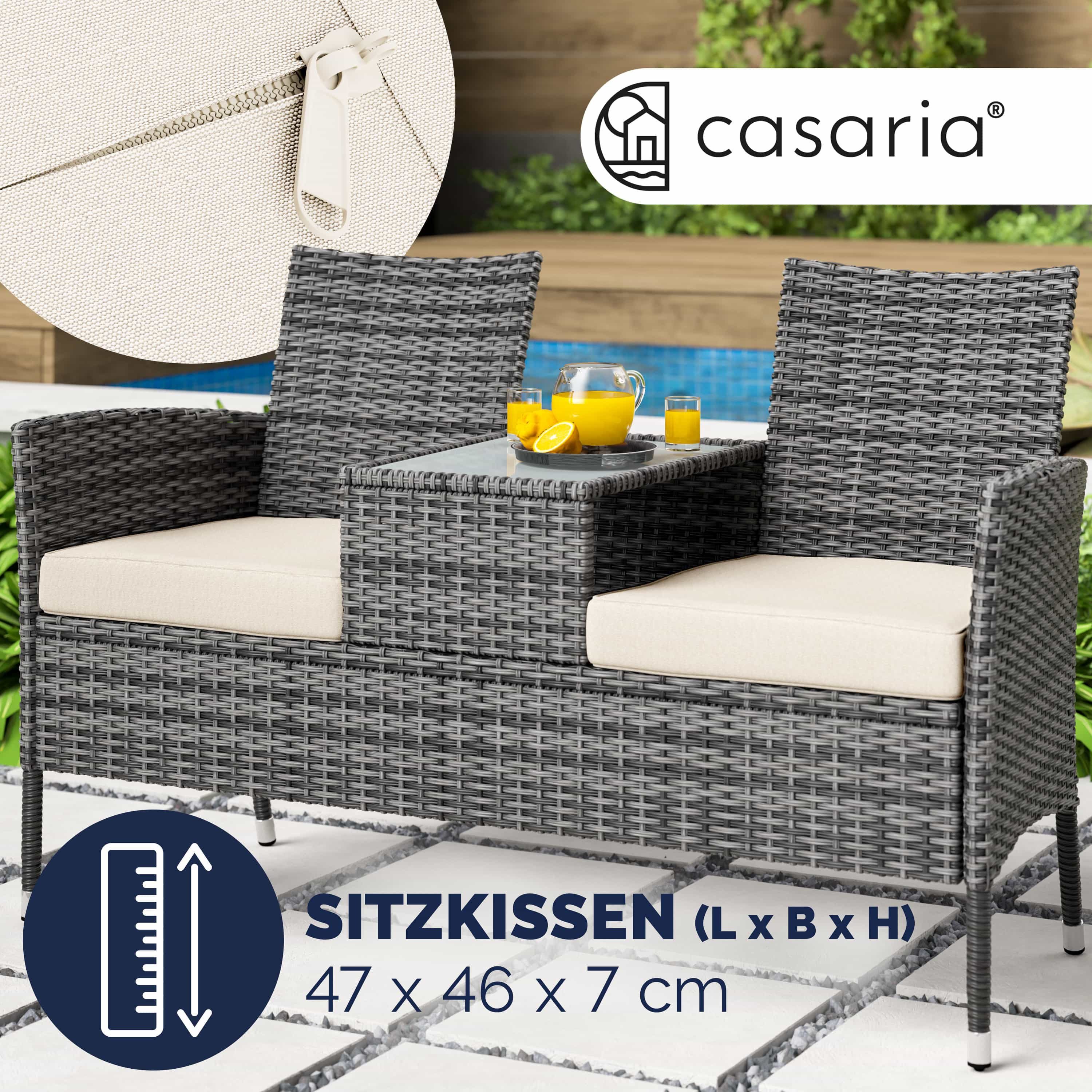 Casaria Gartenbank, inkl. Auflagen Polyrattan 320kg Belastbar Tisch Garten Grau