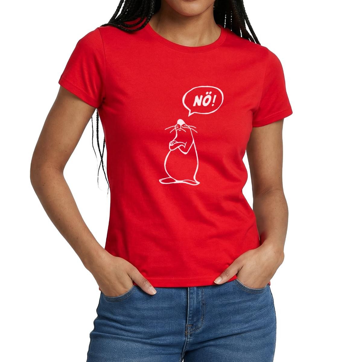 Spreadshirt T-Shirt Maus Lustiger Spruch Nö Bevor Du Fragst Nein Frauen T-Shirt (1-tlg) Slim Fit, fällt klein aus