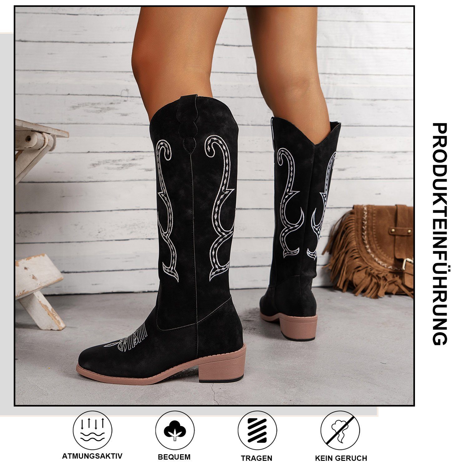 Stiefel Daisred Westernstiefel Boots mit Stickereien Damen Stiefel