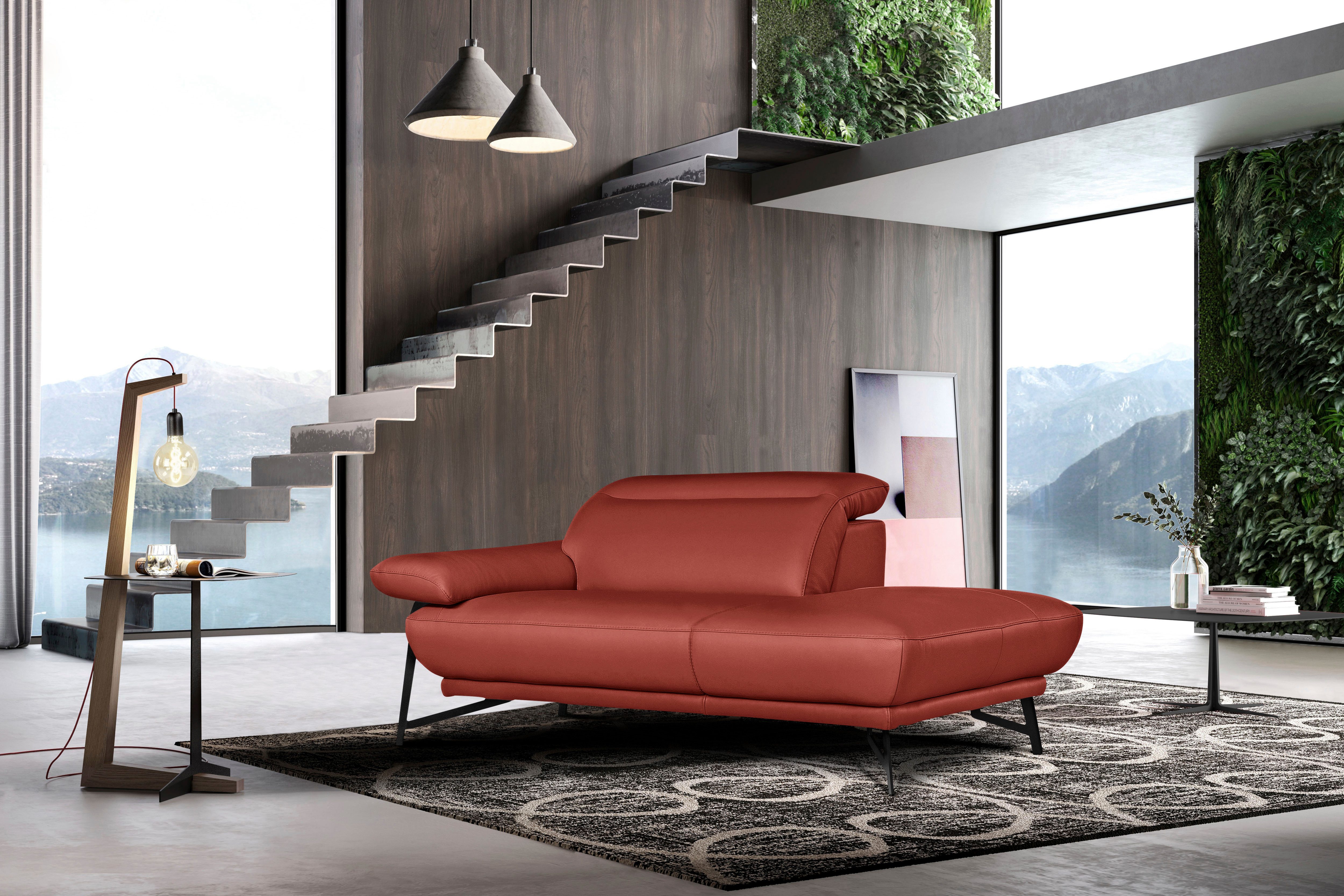 Egoitaliano Ottomane Anais, erstklassiges Designsofa, Breite 179 cm, Fußfarbe schattengrau, Kopfteil verstellbar, Leder BULL, marsala