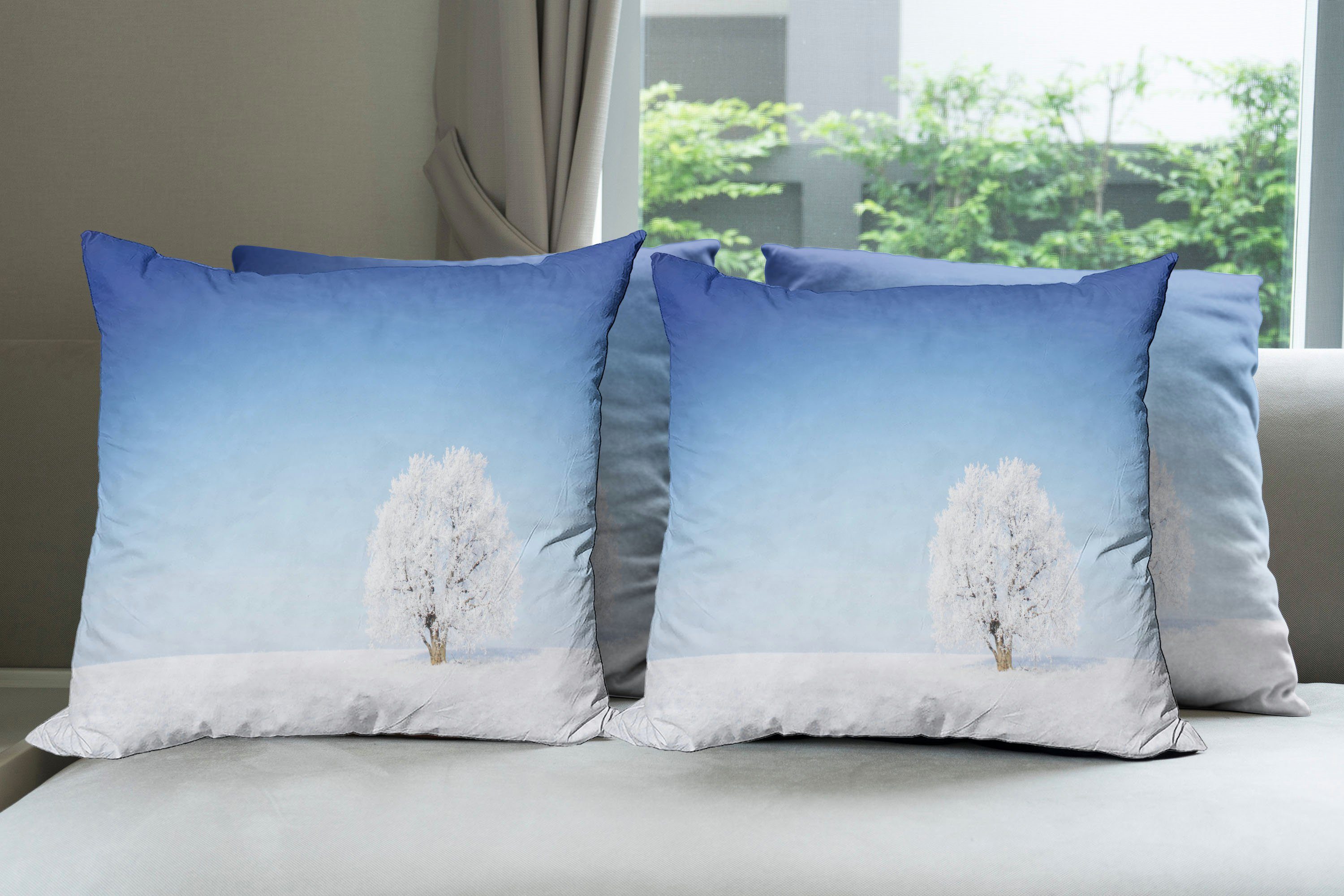 Modern (4 Allein Stück), Baum Accent Abakuhaus Blau Doppelseitiger Kissenbezüge Snowy-Gebiet Digitaldruck,